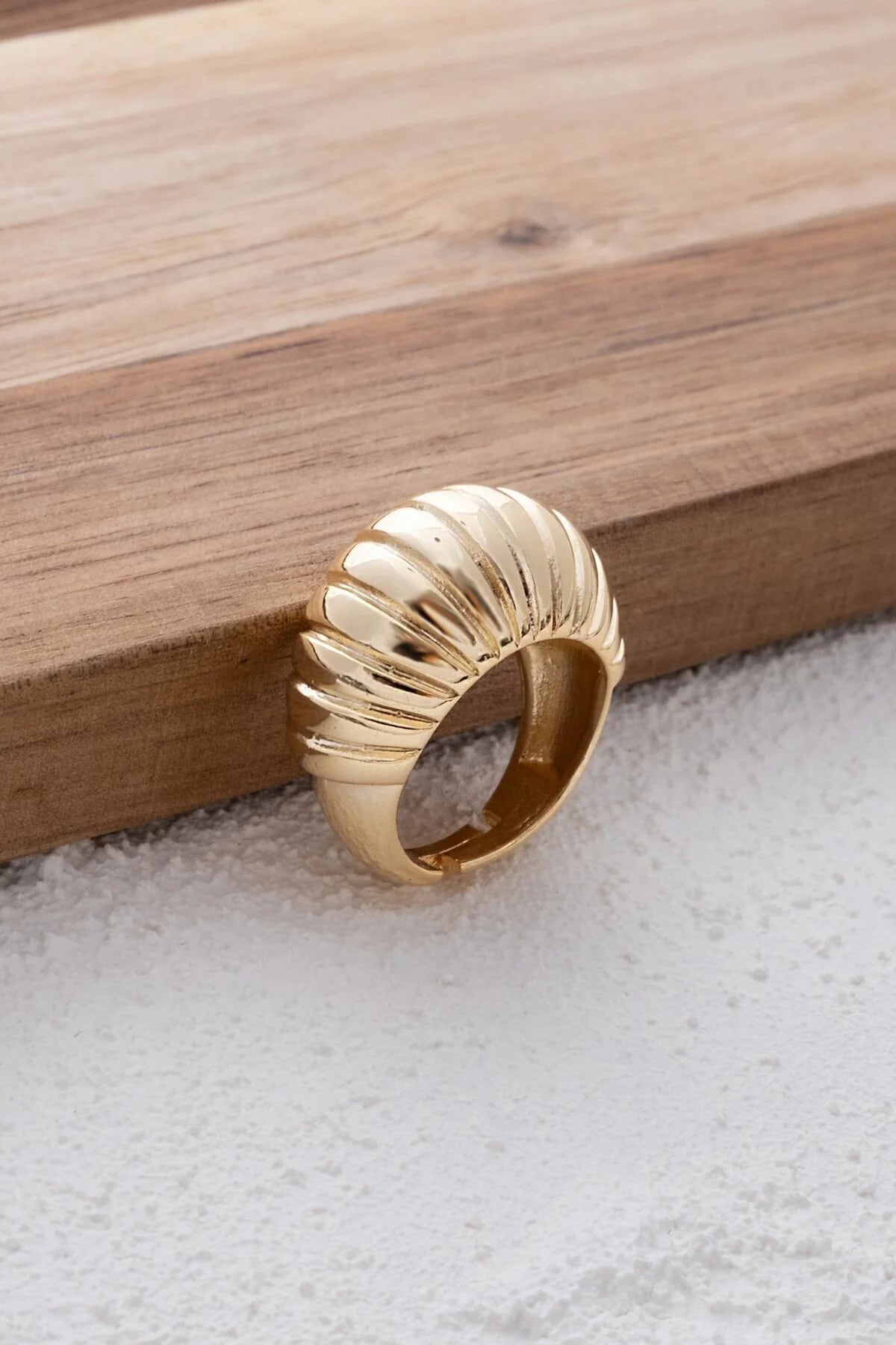 Çizgili Bombe Yüzük Istiridye Vintage Altın Plaka Free Size Ayarlamalı Ölçü