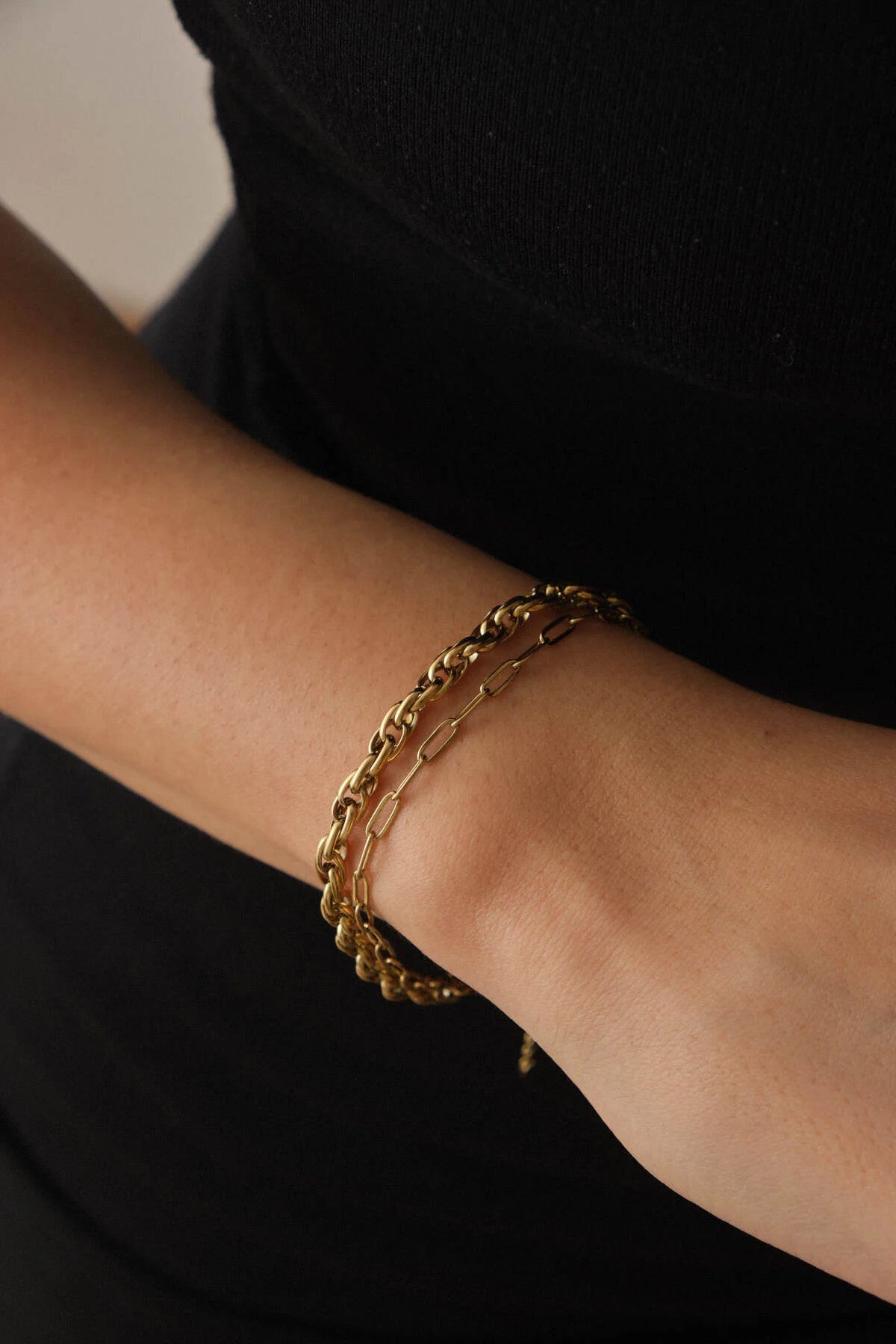 Çelik 2'li Kombin Ataç ve Sarmal Zincir Bileklik Minimal Kararmaz 17+4cm