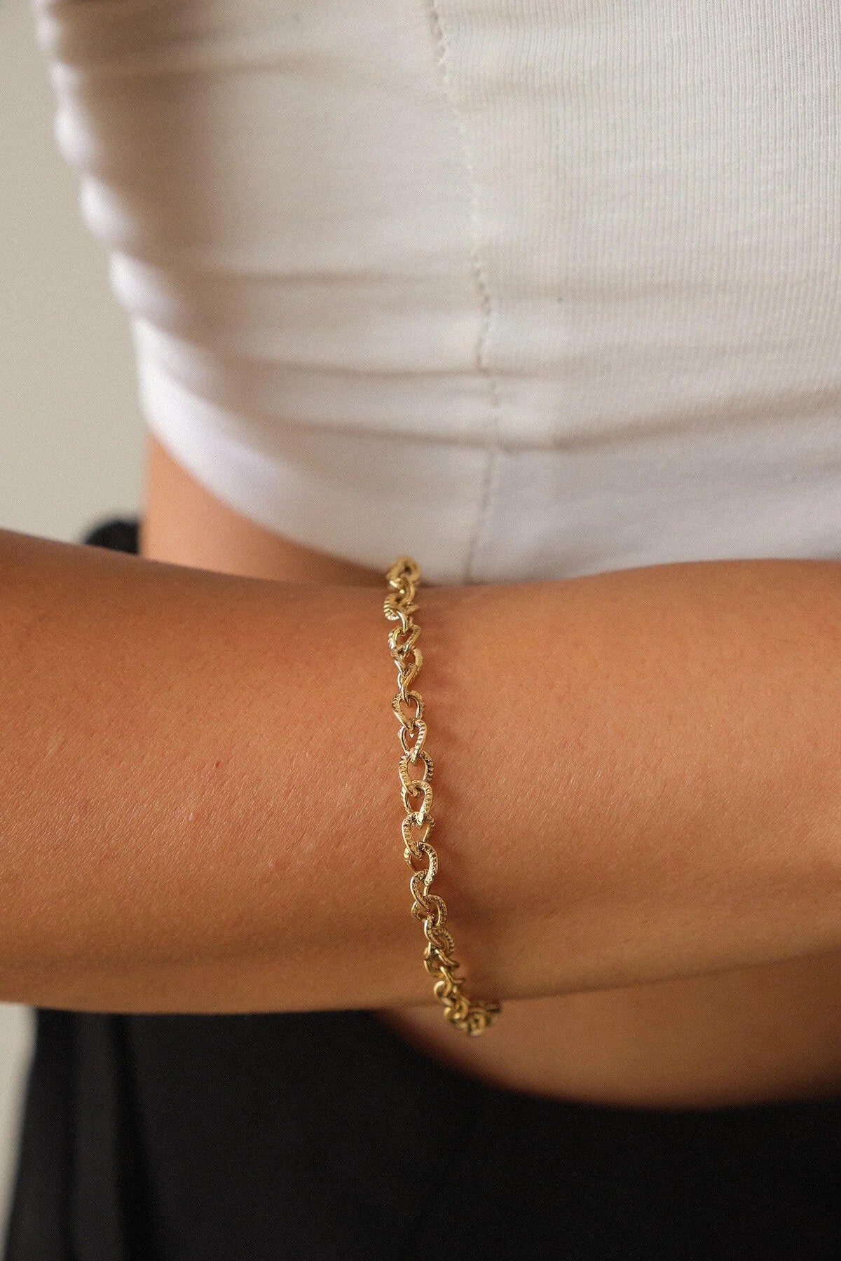 Çelik Dokulu Zincir Bileklik 4mm Minimal İnce İç İçe Geçmeli Halkalar 17cm+4cm&21cm