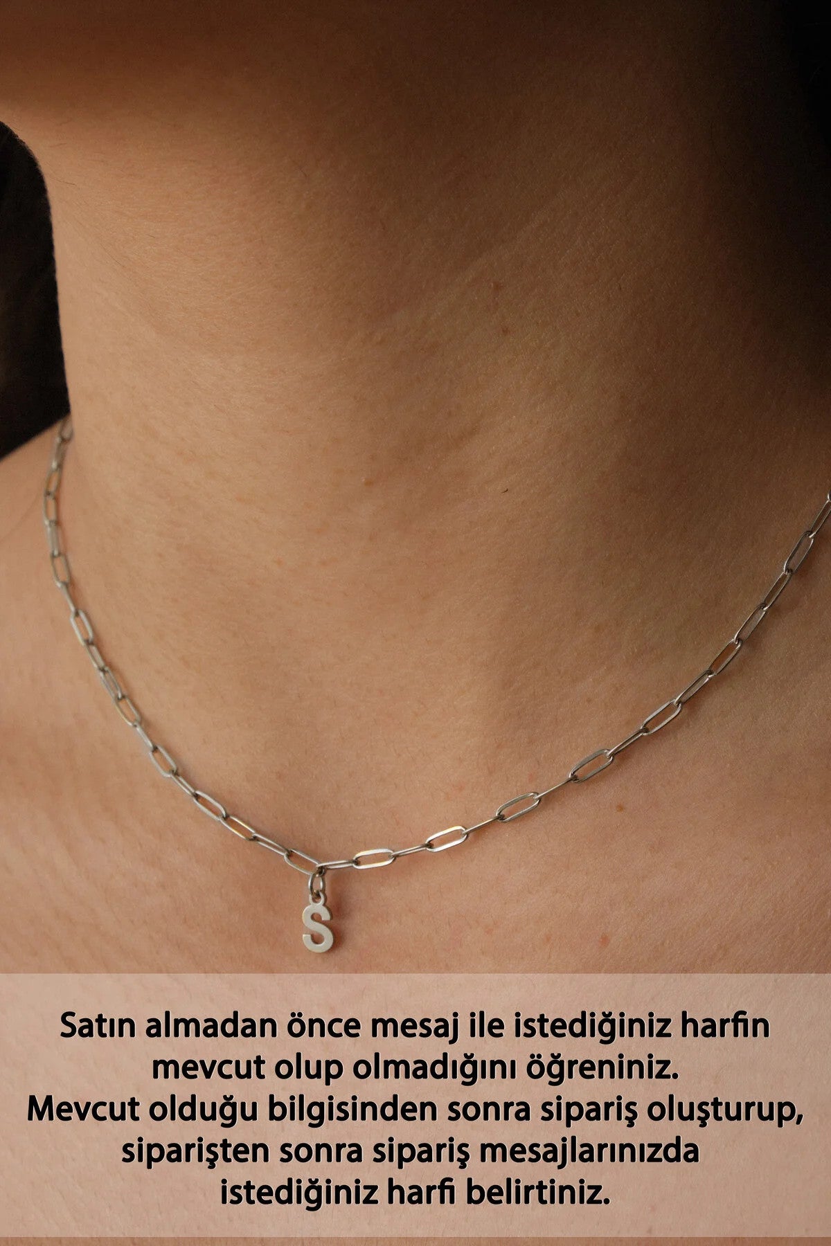 Çelik Harfli Ataç Zincir Kolye Kararmaz 2mm Minimal Günlük Kullanıma Uygun