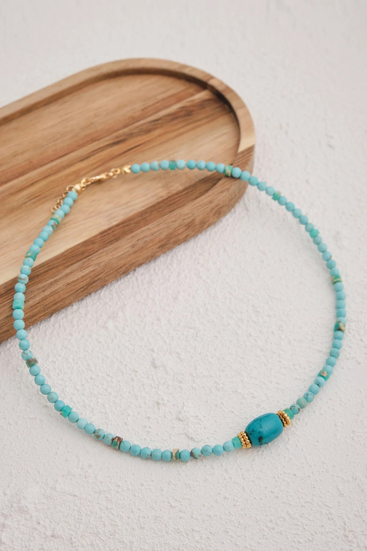 Turkuaz Doğal Taş Kolye 40cm+5cm El İşi Özel Yapım Gerçek Mavi Turkuaz Taş