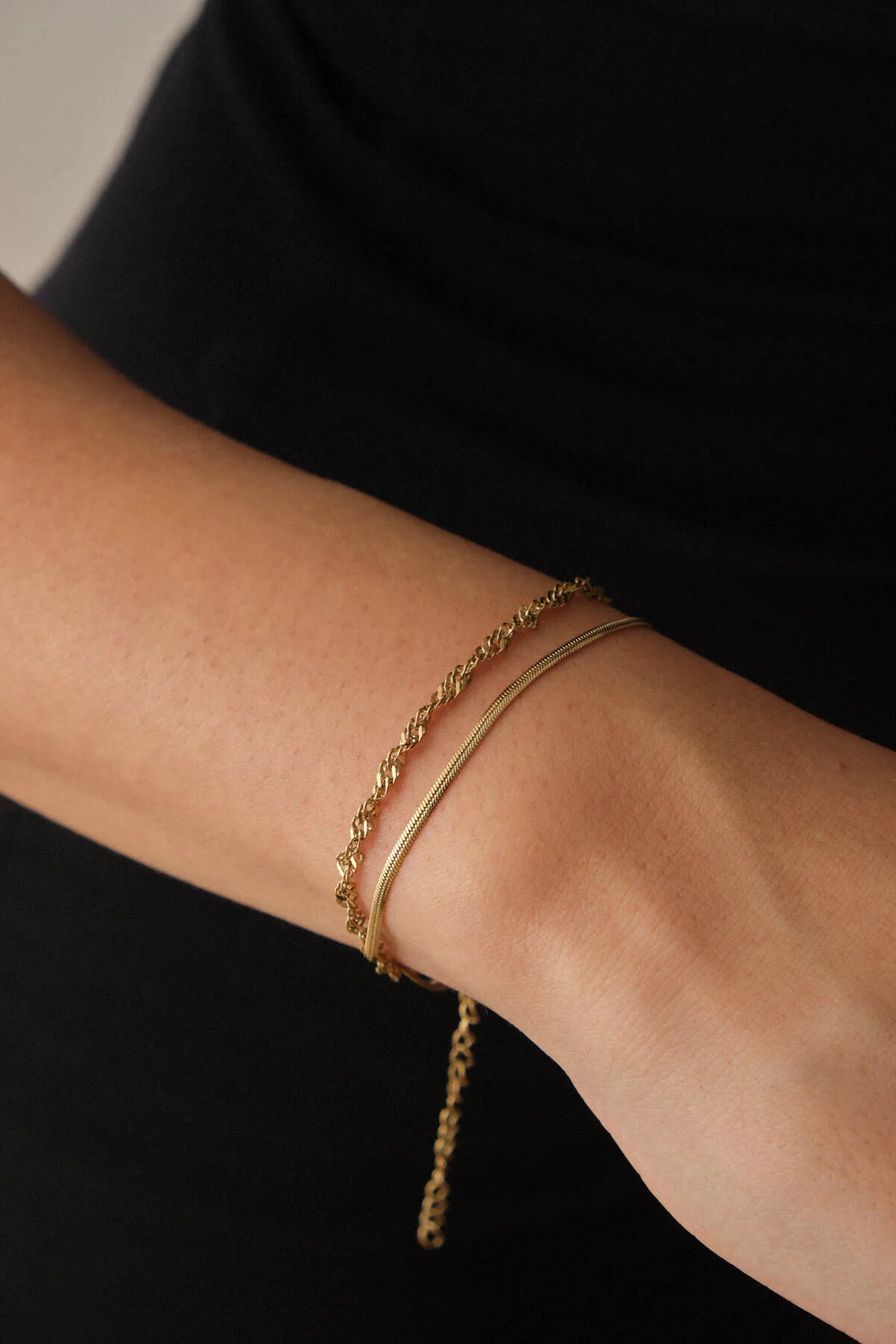 Çelik 2'li Kombin Ezme İtalyan Ve Singapur Zincir Bileklik Kararmaz 17+4cm