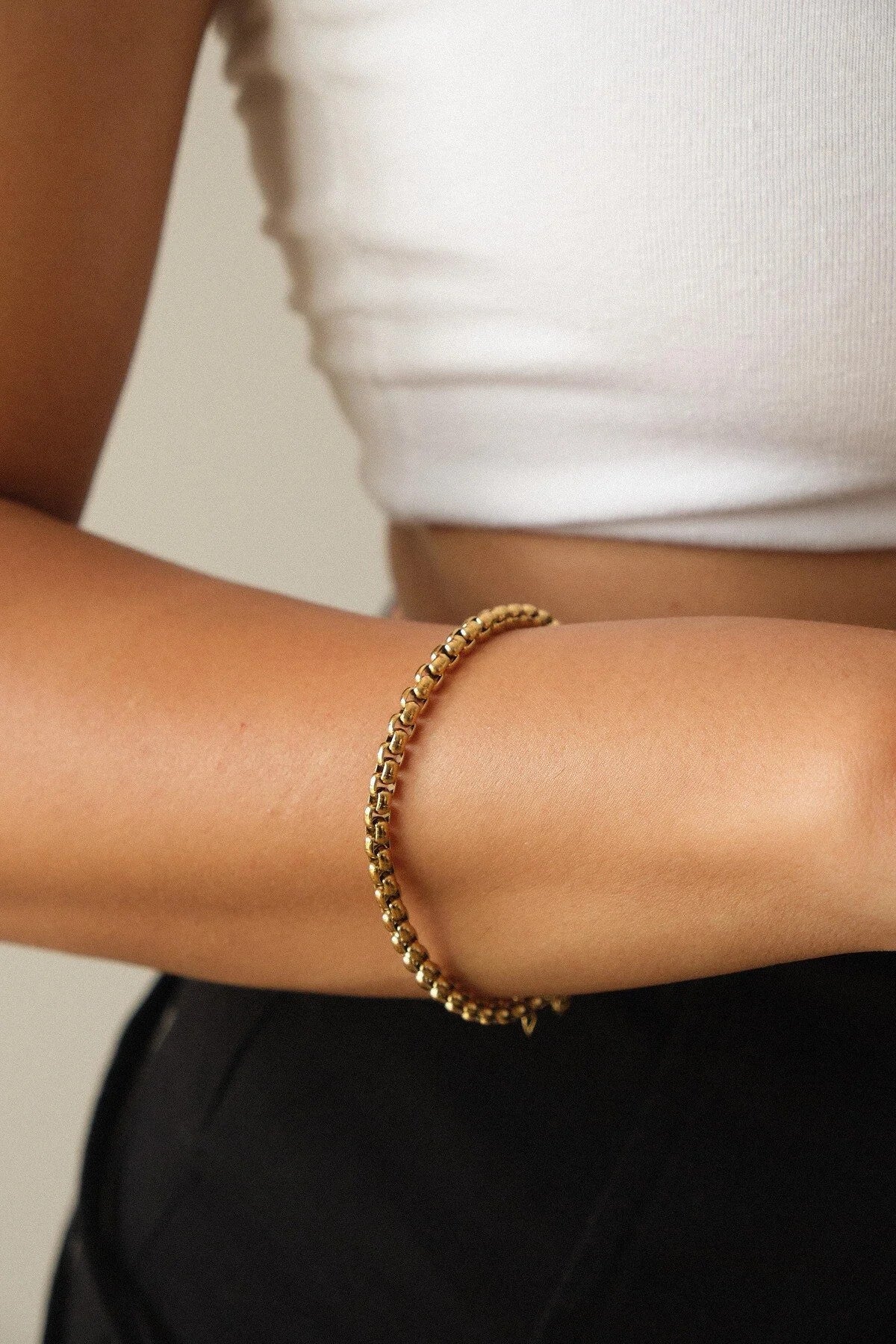 Çelik Top Zincir Bileklik Günlük Kullanıma Uygun 3mm Yuvarlak Halka Zincir Bileklik 17cm+4cm&21cm