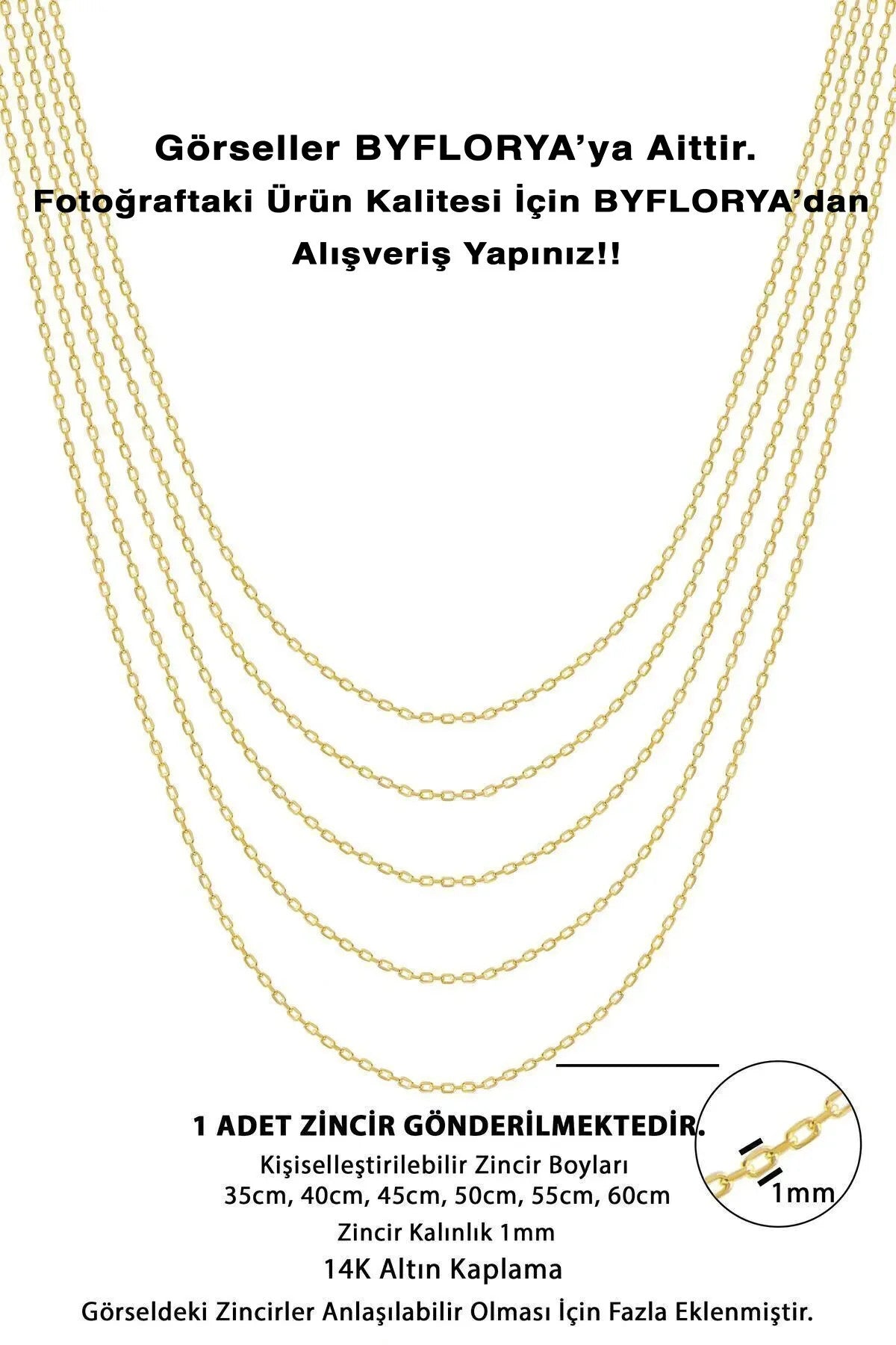 Çelik Forse Klasik Zincir Kolye Kararmaz 1mm Kişiselleştirilebilir Ölçüler Altın, Gümüş, Rose