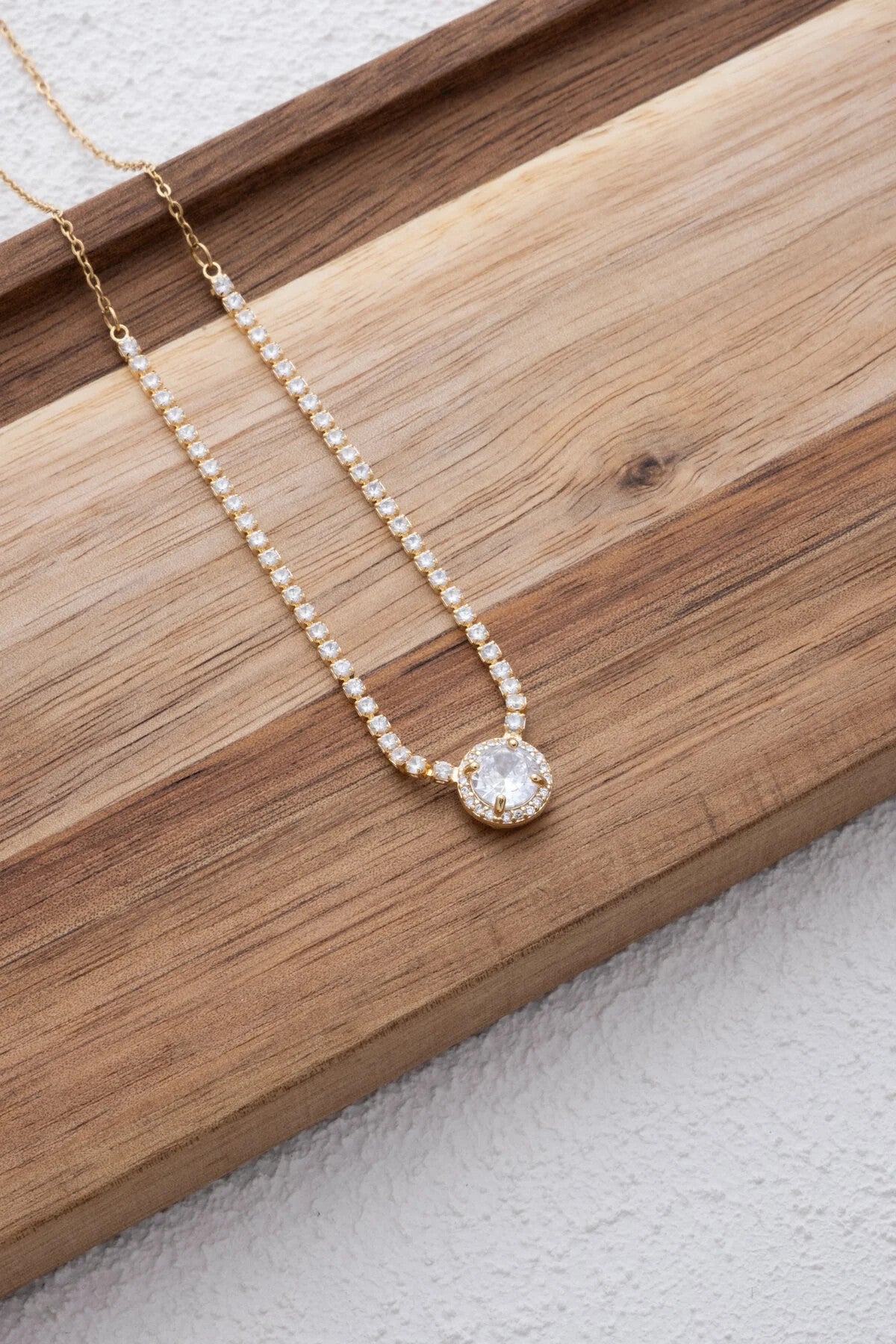 Çelik Baget Taşlı Su Yolu Kolye Kararmaz Beyaz Zirkon Taşlı