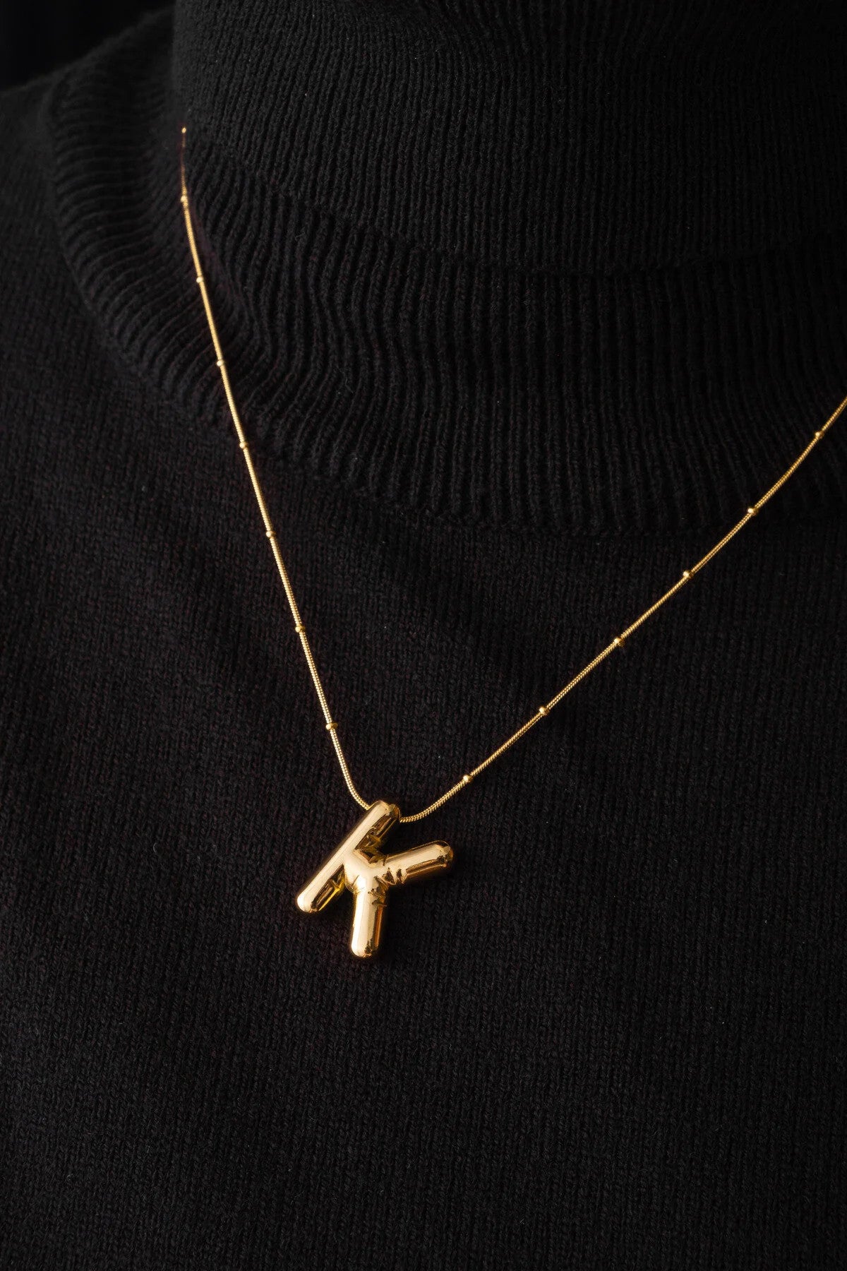 Çelik Harfli  "K"  Bubble Balon Kolye Balık Sırtı Toplu Zincir K Harfi 45cm