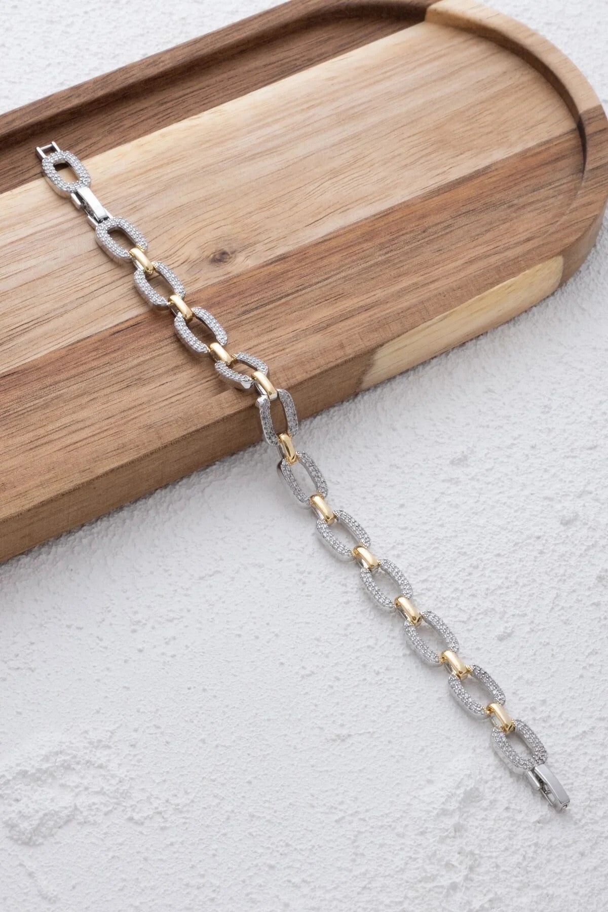 VIP Kare Bileklik İç İçe Geçmiş Kareler Rodyum Kaplama Zirkon Taşlı Çift renk Gümüş Altın 17cm