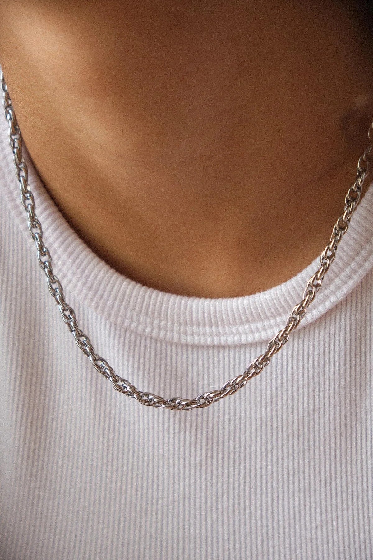 Çelik Burgu Zincir Kolye Küçük İç İçe Geçmeli Kolye 3mm Kararmaz