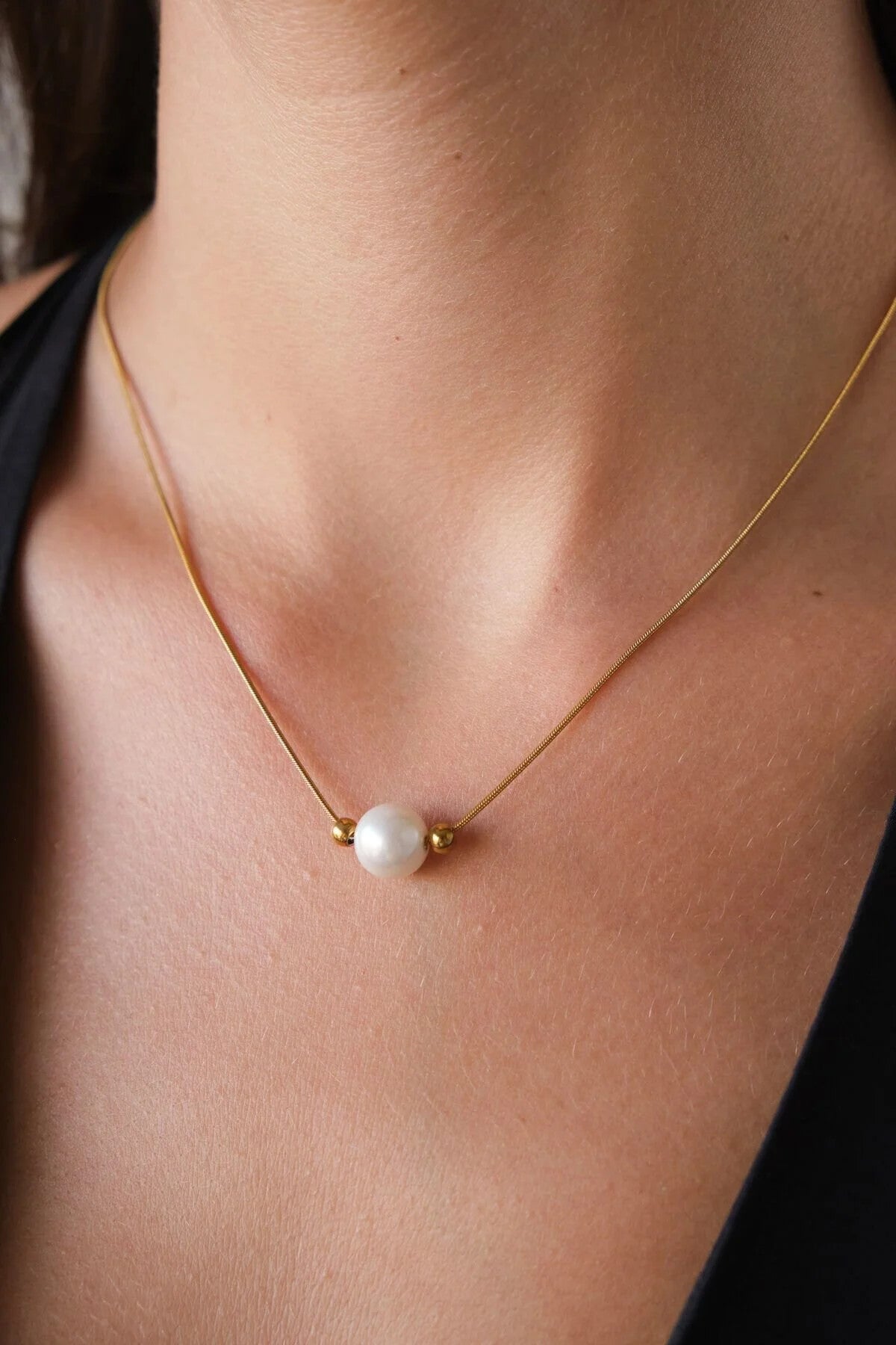 Çelik İnci Kolye Kararmaz Toplu Tek İnci Kolye 40cm+5cm