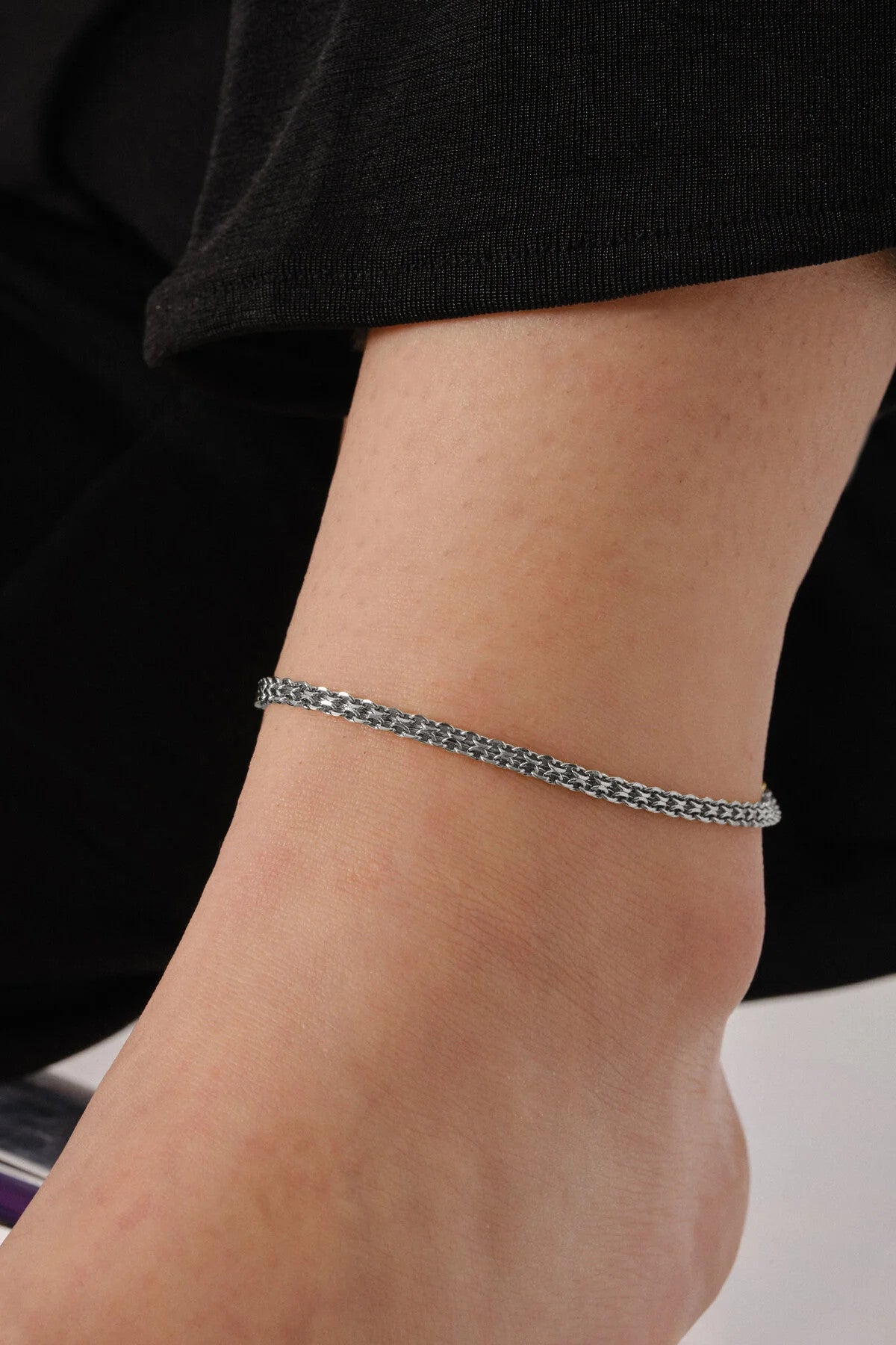 Çelik Örme Zincir Halhal Günlük Kullanıma Uygun İç İçe Geçmeli Klasik Forse Halhal 3mm 22cm+4cm