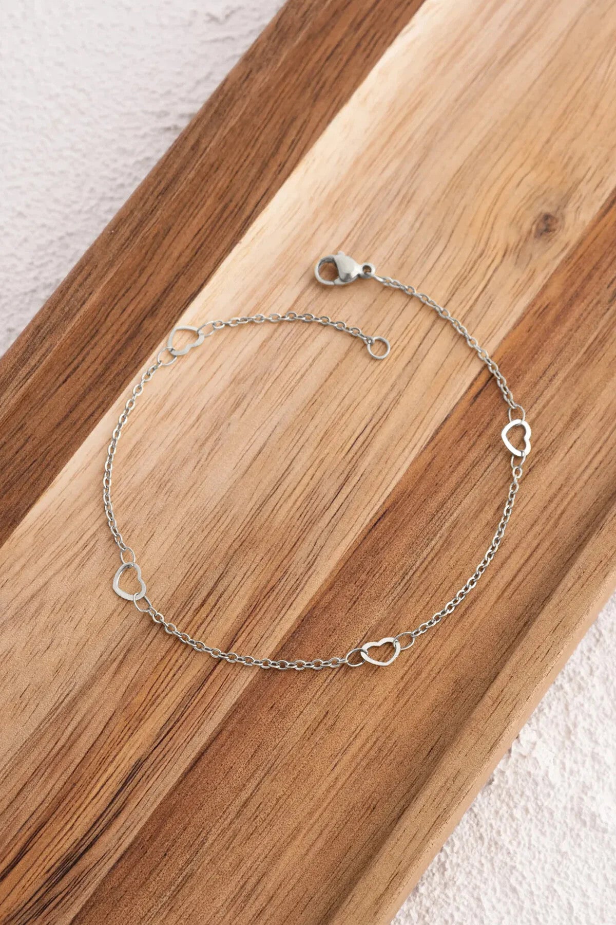 Çelik Kalpli Bileklik İnce Bileklik Klasik Zincir Kalpli 1mm Zarif Minimal 18cm-21cm