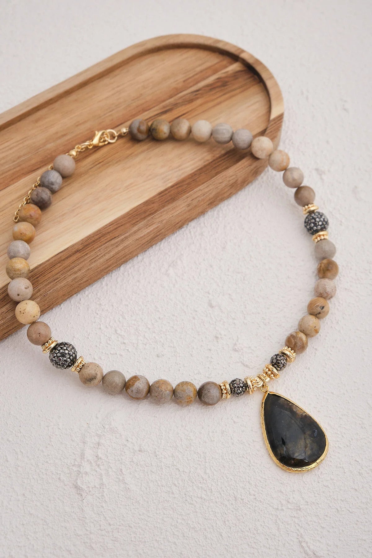 Mercan Doğal Taş Kolye 40cm+5cm El İşi Özel Yapım Gerçek Fosil Mercan Taşı