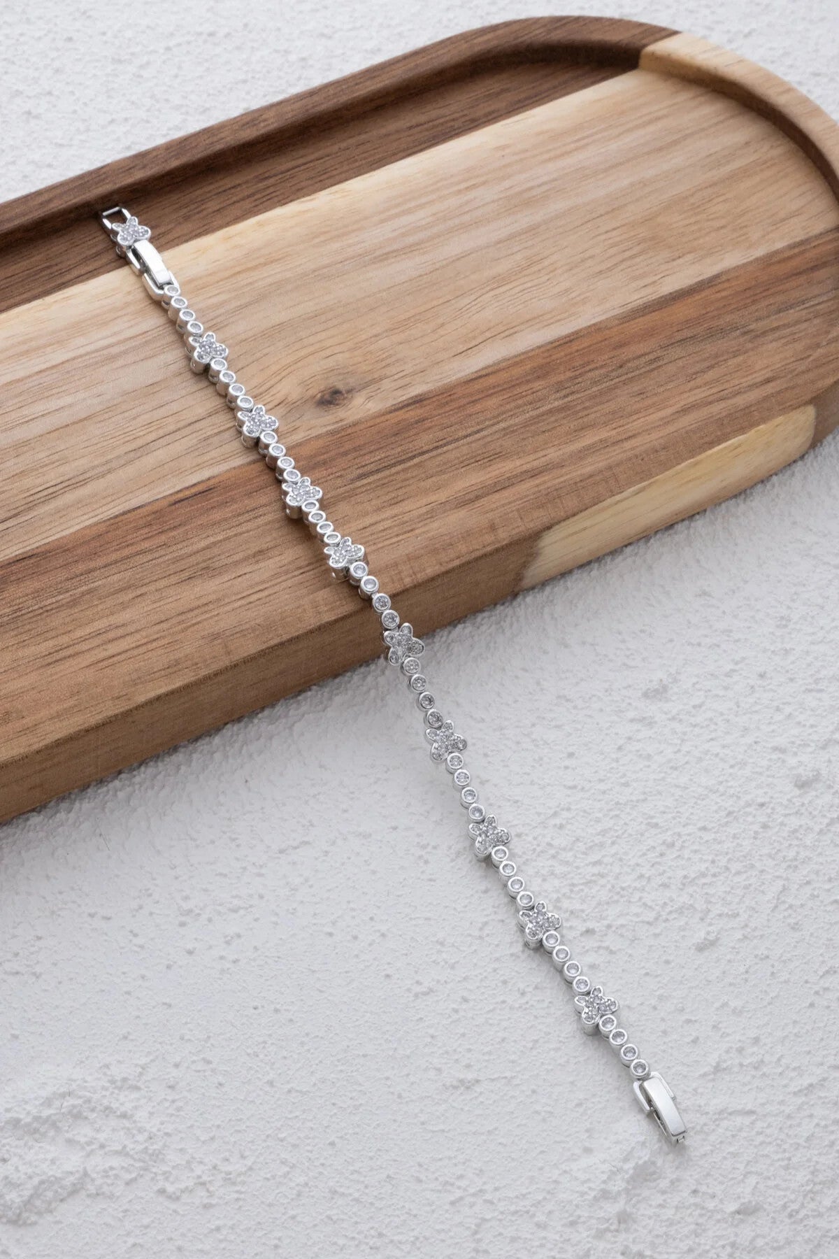 VIP Kelebek Model Bileklik Rodyum Kaplama Zirkon Taşlı Gümüş 17cm 3cm Uzatmalı