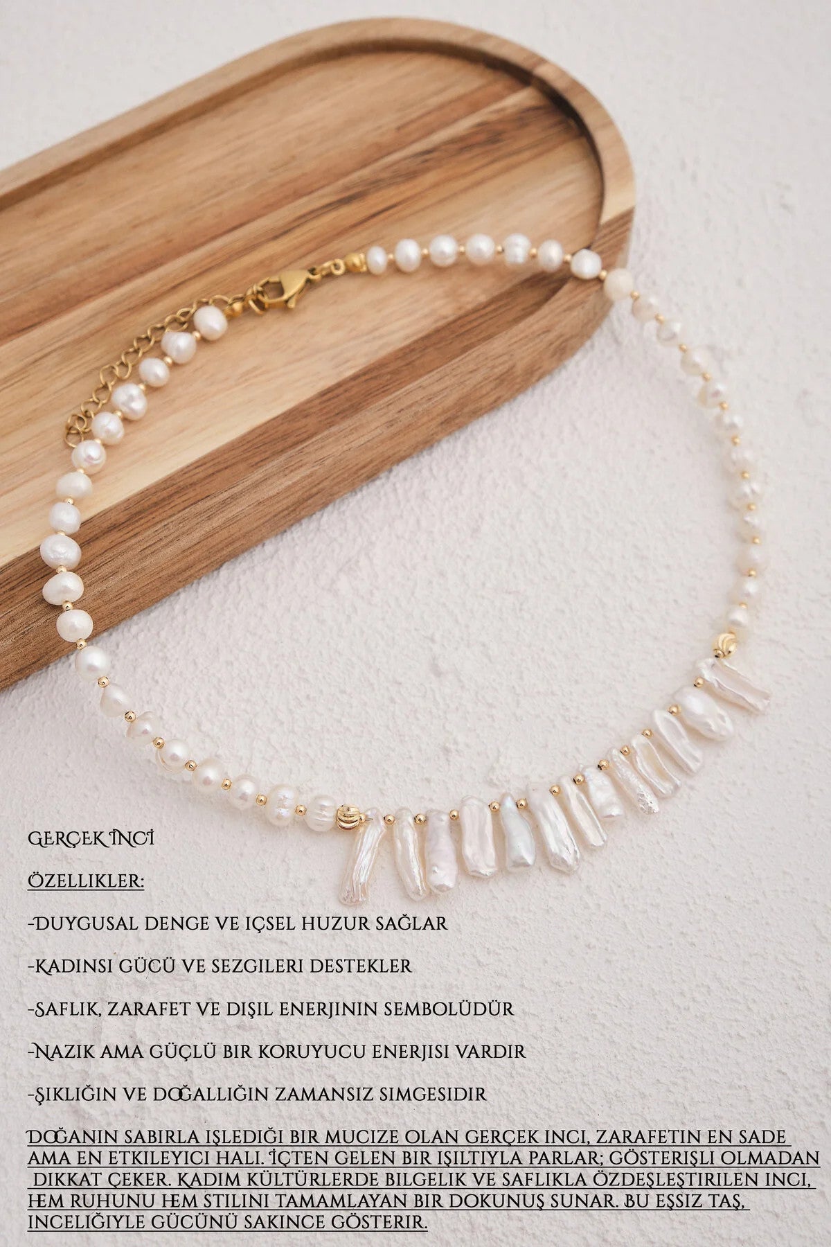 İnci Doğal Taş Kolye Model İnci Kolye 40cm+5cm