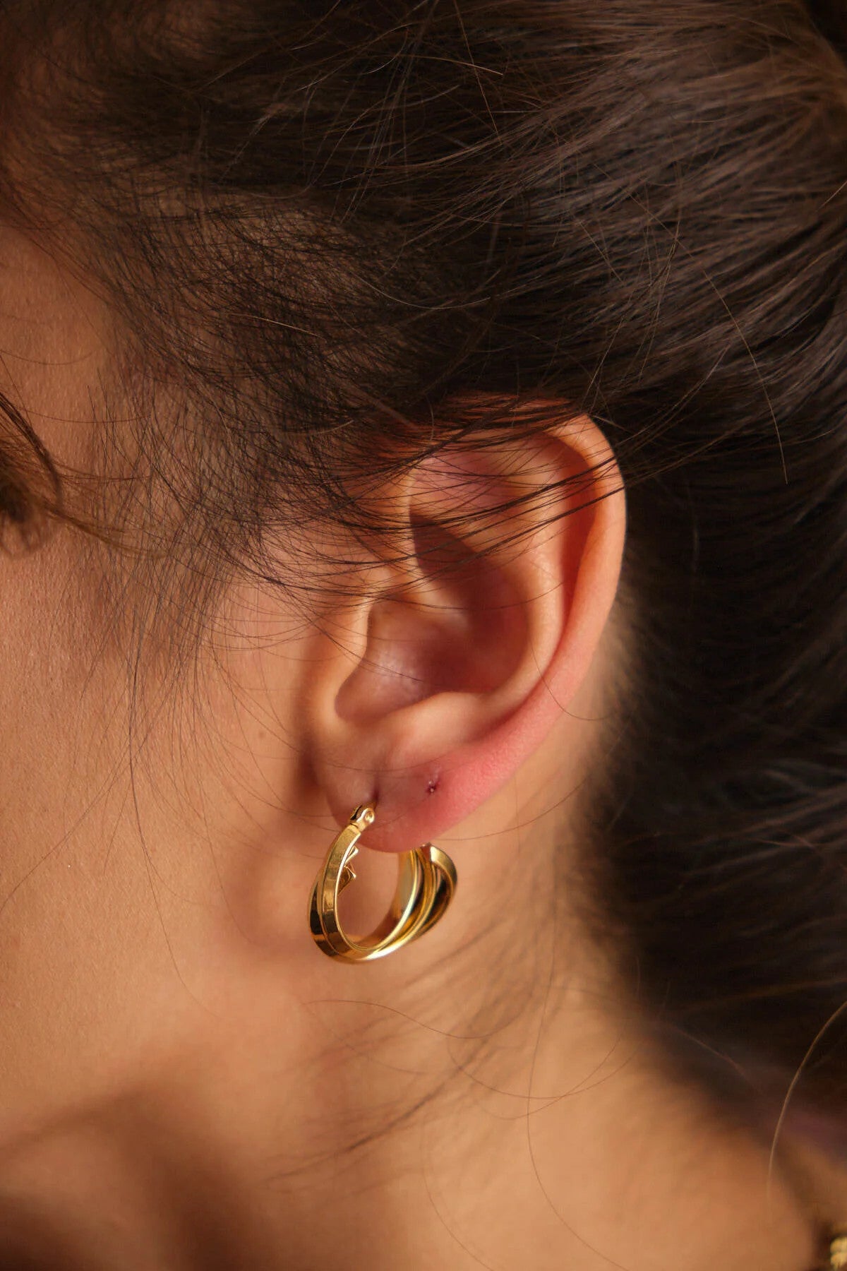 Çelik Halka Küpe Kararmaz Altın Kaplama Üç Halka Küpe 2cm