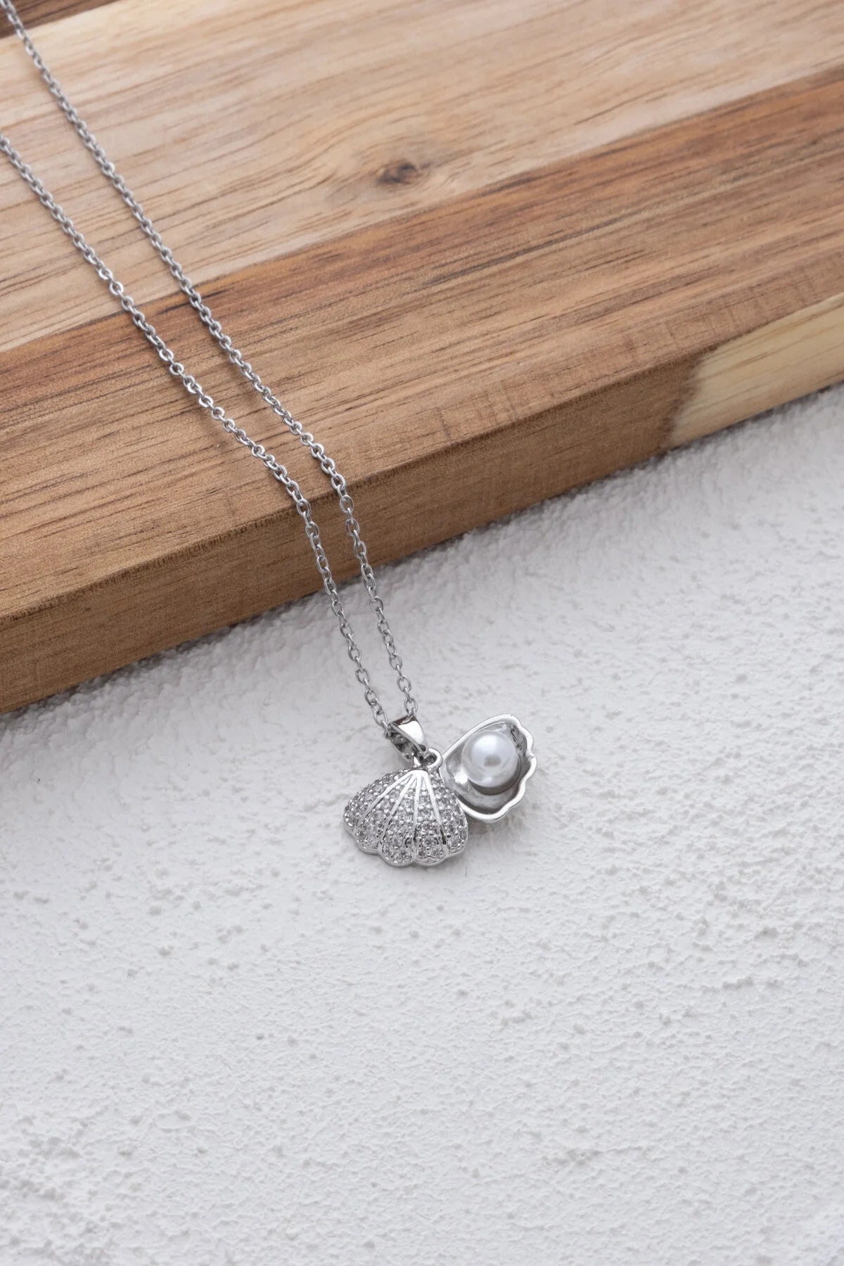 Çelik Incili Istiridye Kolye Kararmaz Inci Kolye 40cm 5cm