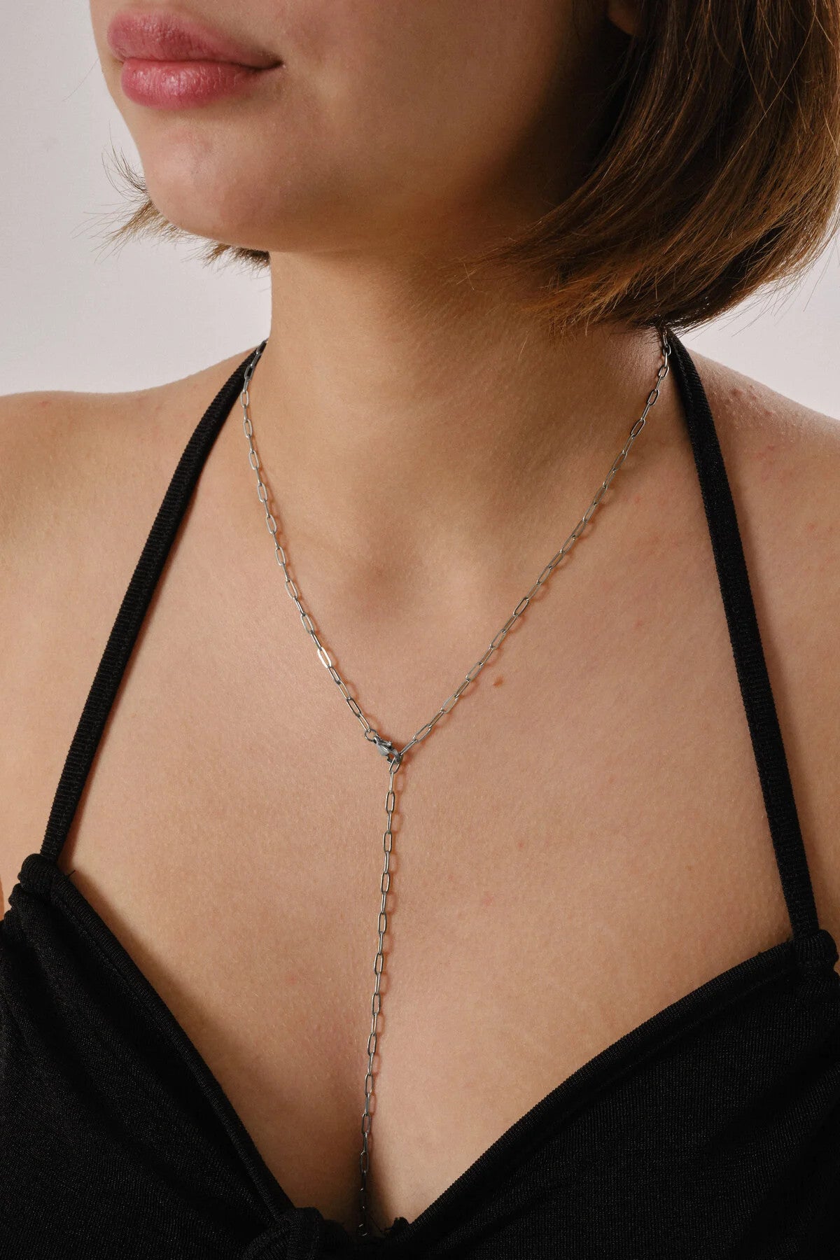 Çelik Ataç Y Kolye Dekolte Kolye 2mm Zarif Minimal 50cm