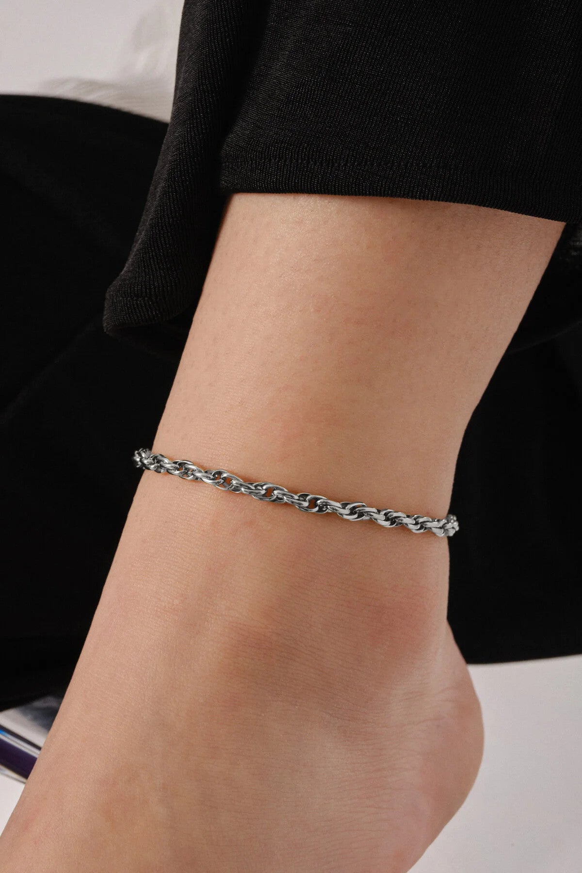 Çelik Küçük Burgu Zincir Halhal Günlük Kullanıma Uygun Küçük İç İçe Geçmeli Halhal 3mm 22cm+4cm