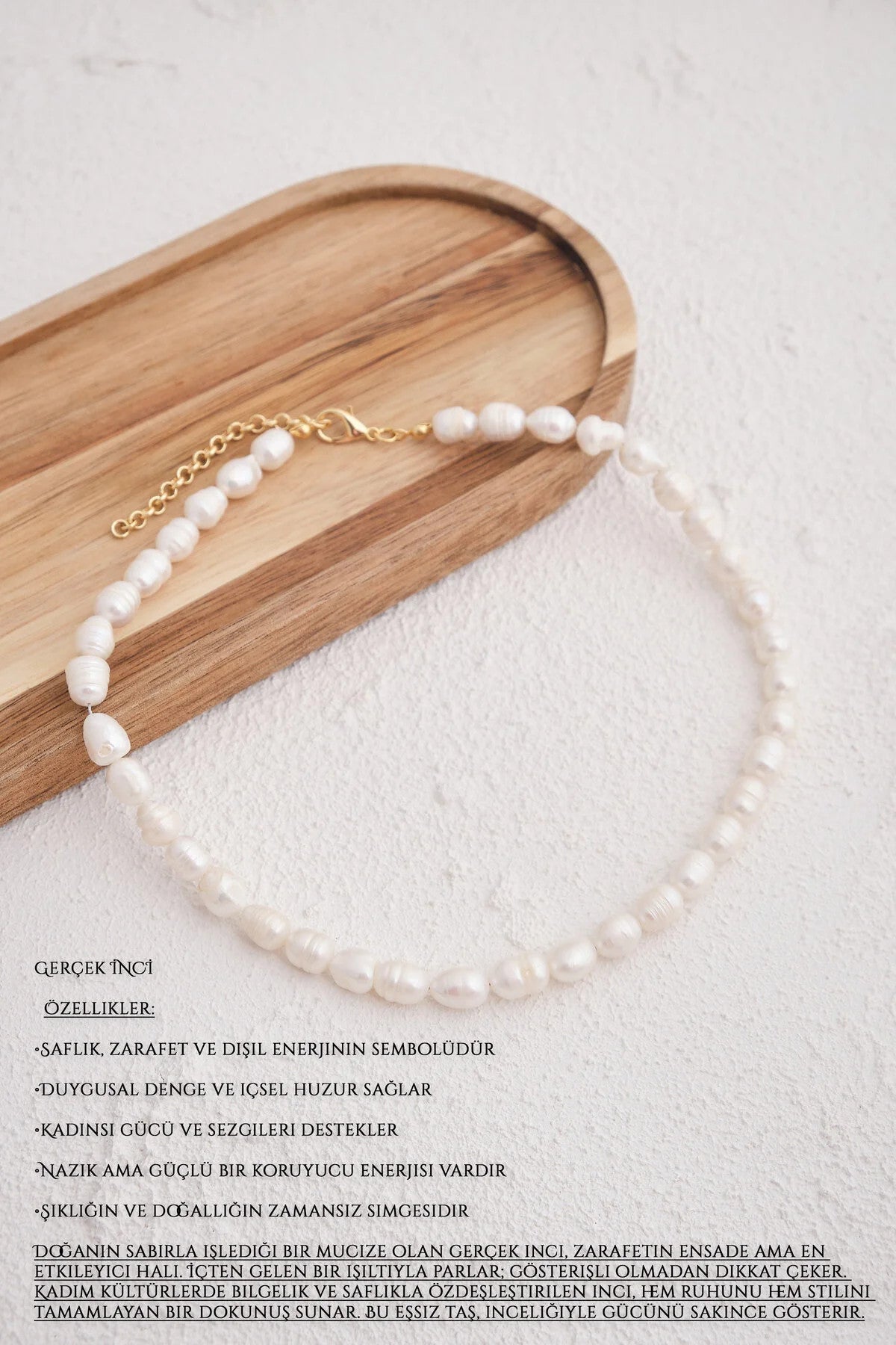 İnci Doğal Taş Kolye 40cm+5cm