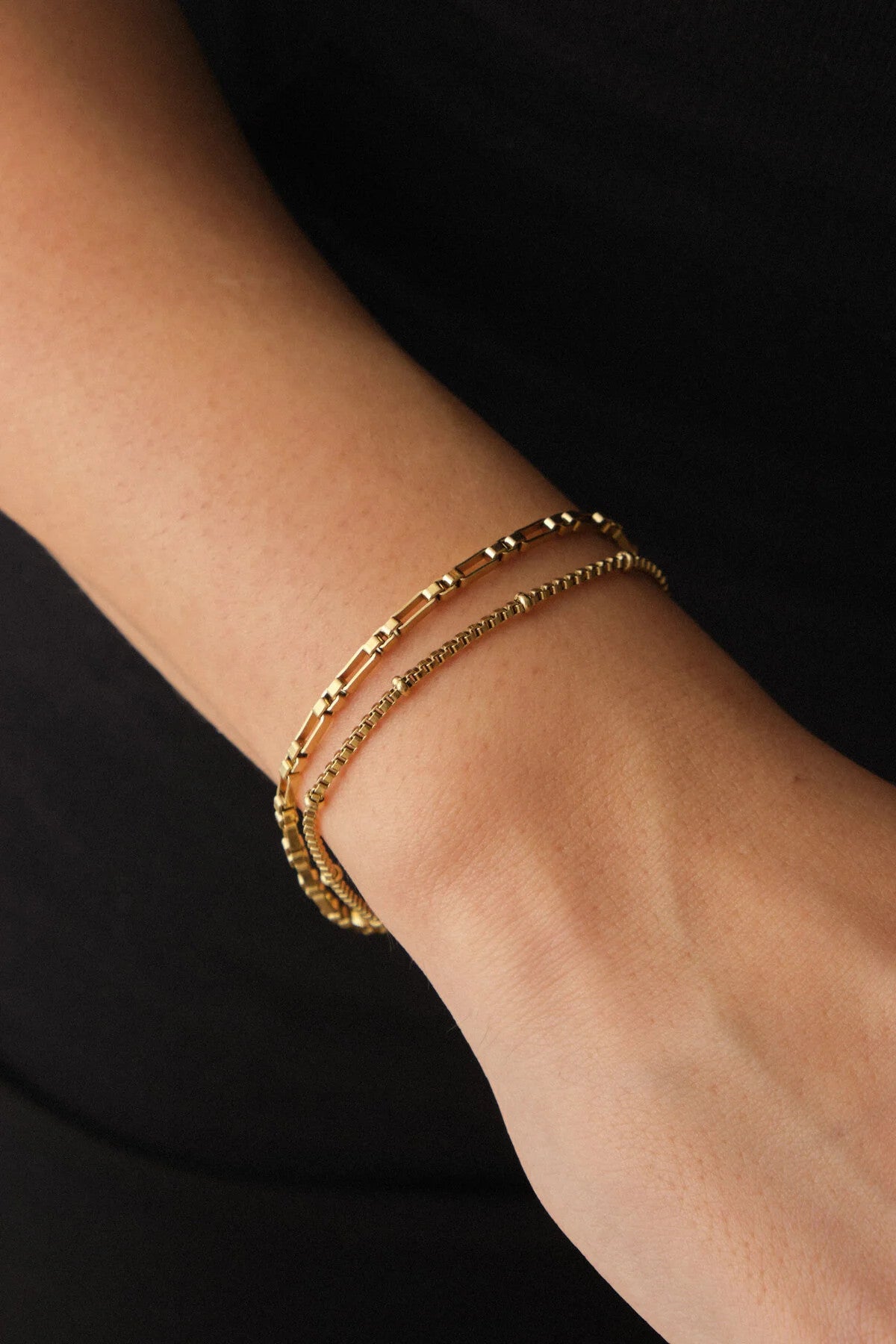 Çelik 2'li Kombin Toplu Kutu Kare Ve Dikdörtgen Kare Zincir Bileklik Kararmaz 17+4cm & 21cm