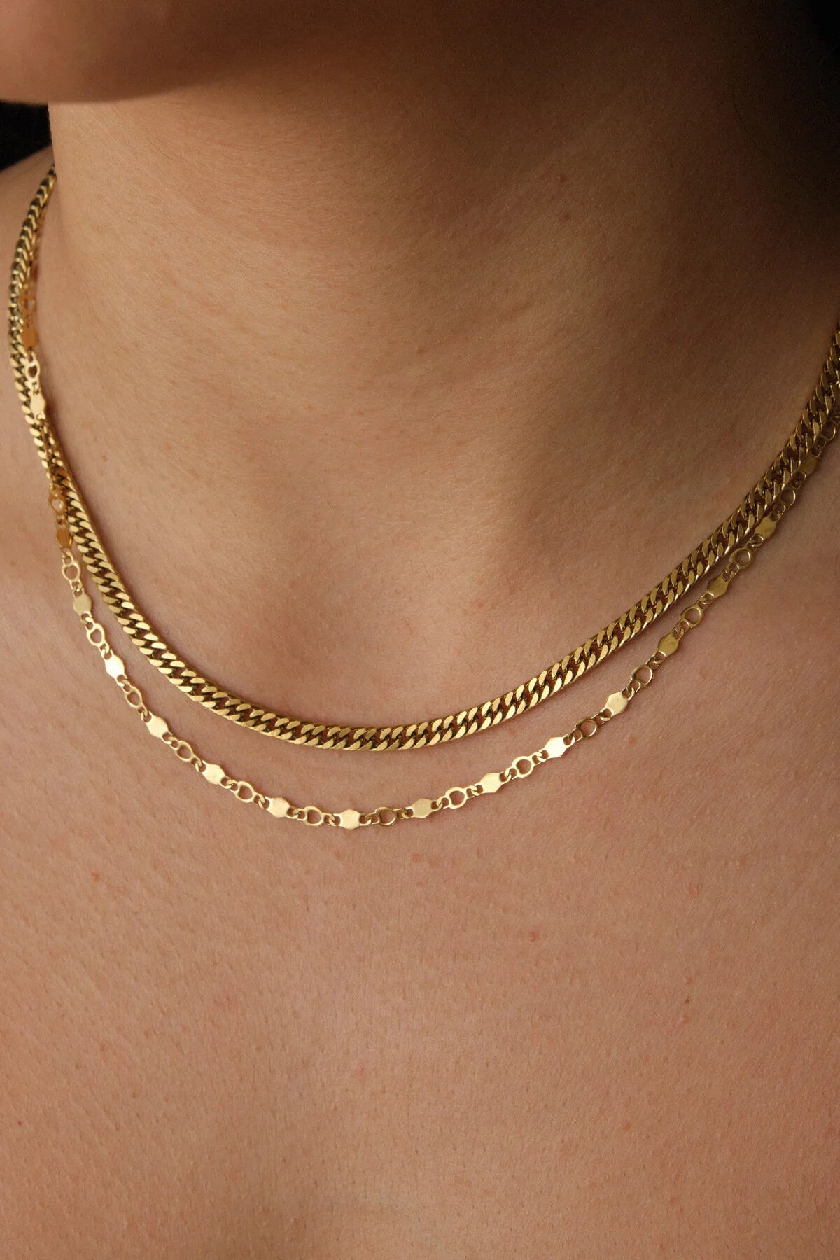 Çelik 2'li Kombin Almak Gurmet ve Kalpli Altıgen Zincir Kolye Minimal Kararmaz 45+5cm