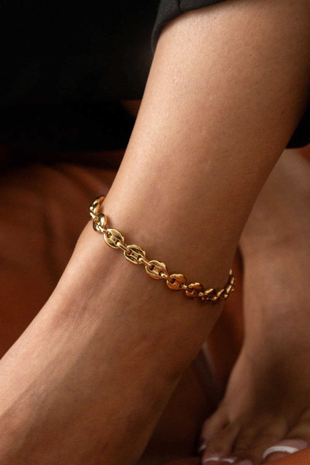 Çelik Gemici Model Zincir Halhal Günlük Kullanıma Uygun Kararmaz Kahve Çekirdeği Halhal 5mm 22cm 4cm