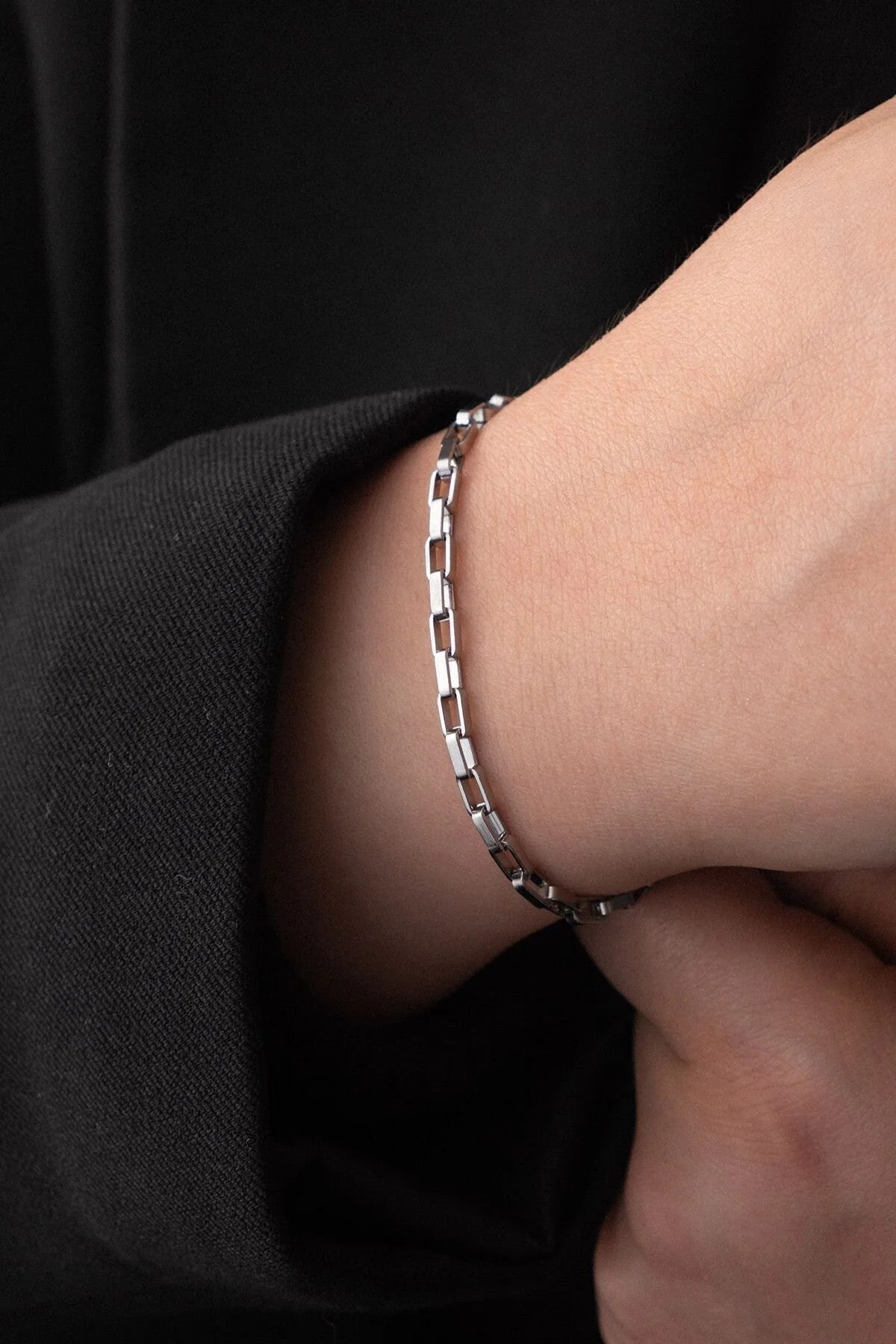 Çelik Dikdörtgen Zincir Bileklik 3mm Kararmaz 17cm+4cm&21cm