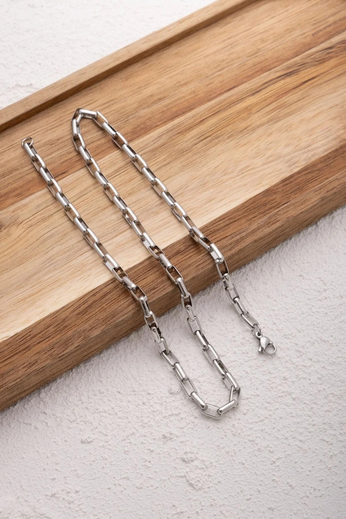 Çelik İnce Dikdörtgen Bel Zinciri Kararmaz 4mm 60+75cm Günlük Kullanıma Uygun