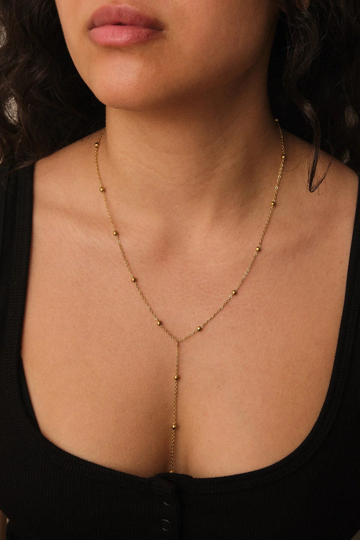 Çelik Dorika Y Kolye Toplu Zincir Kolye 1mm Zarif Minimal 50cm