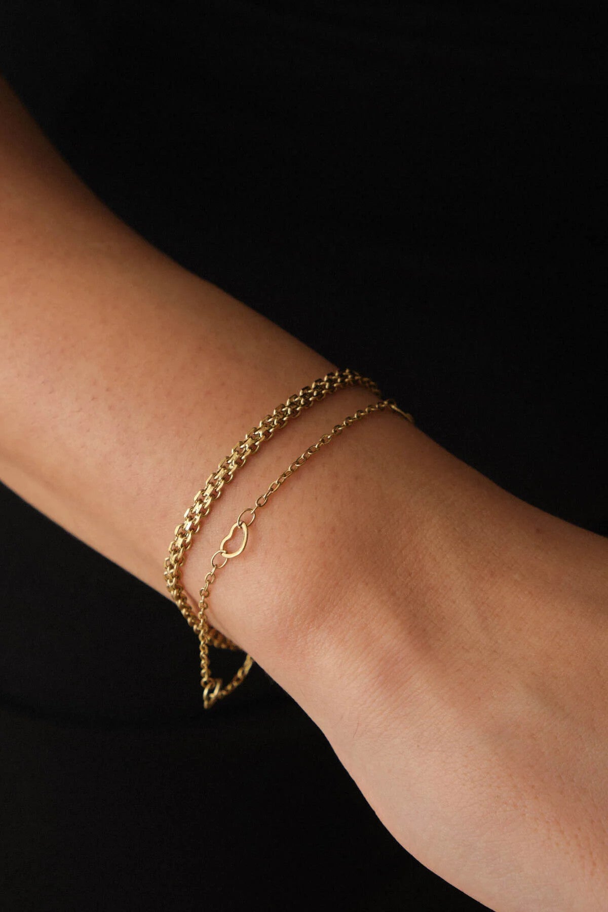 Çelik 2'li Kombin Örme ve Kalpli Zincir Bileklik Kararmaz 17+4cm & 21cm