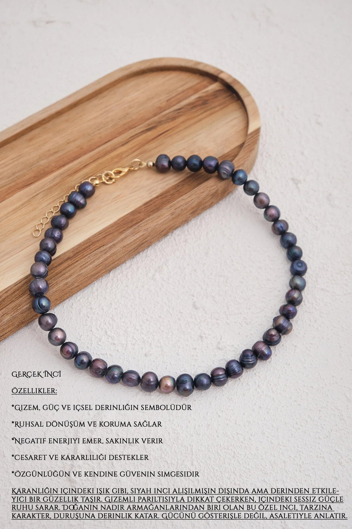 Siyah İnci Doğal Taş Kolye 40cm+5cm