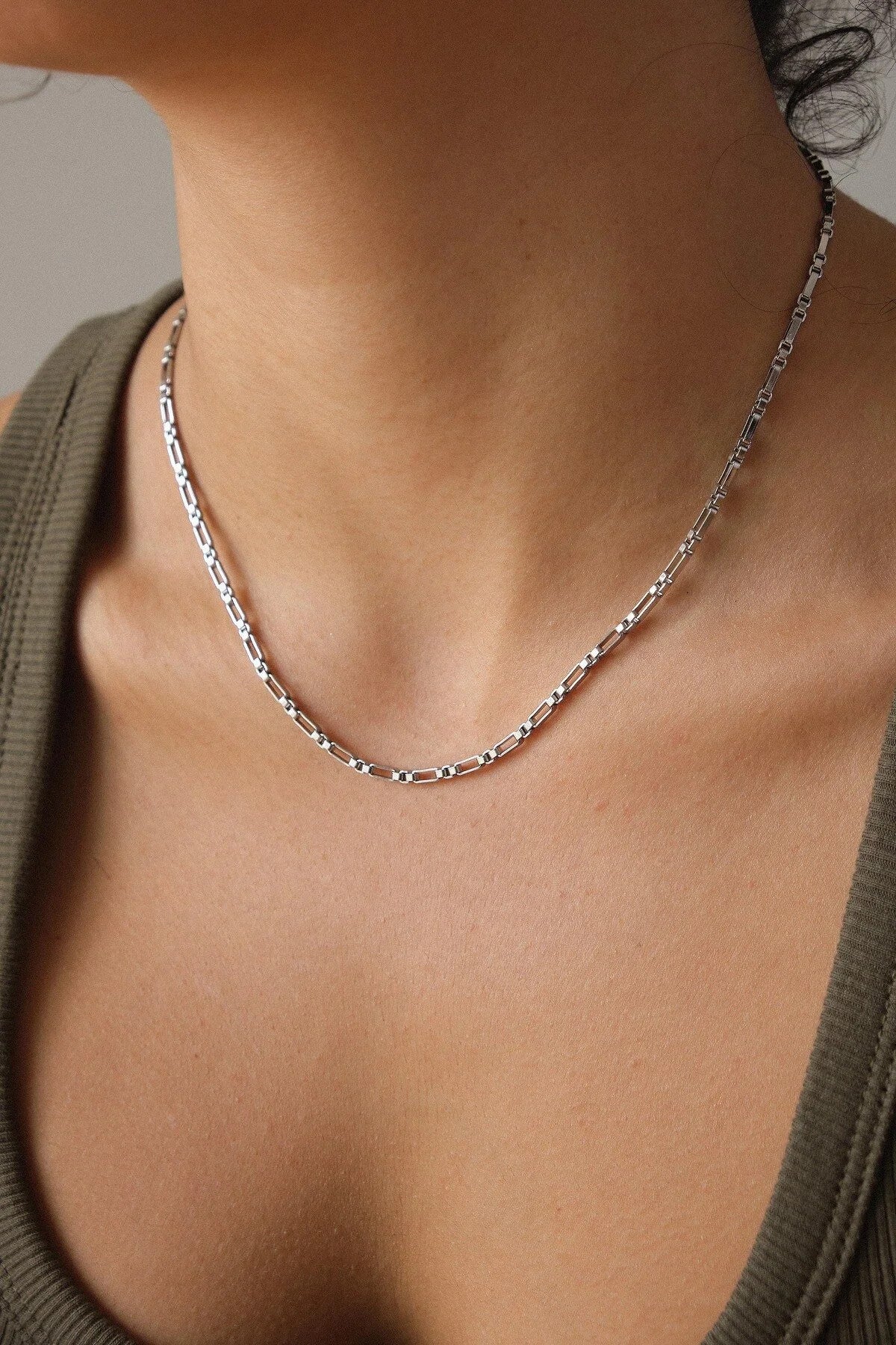 Çelik Dikdörtgen Kare Kolye Kutu Dikdörtgen Zincir Kolye 2mm Kararmaz