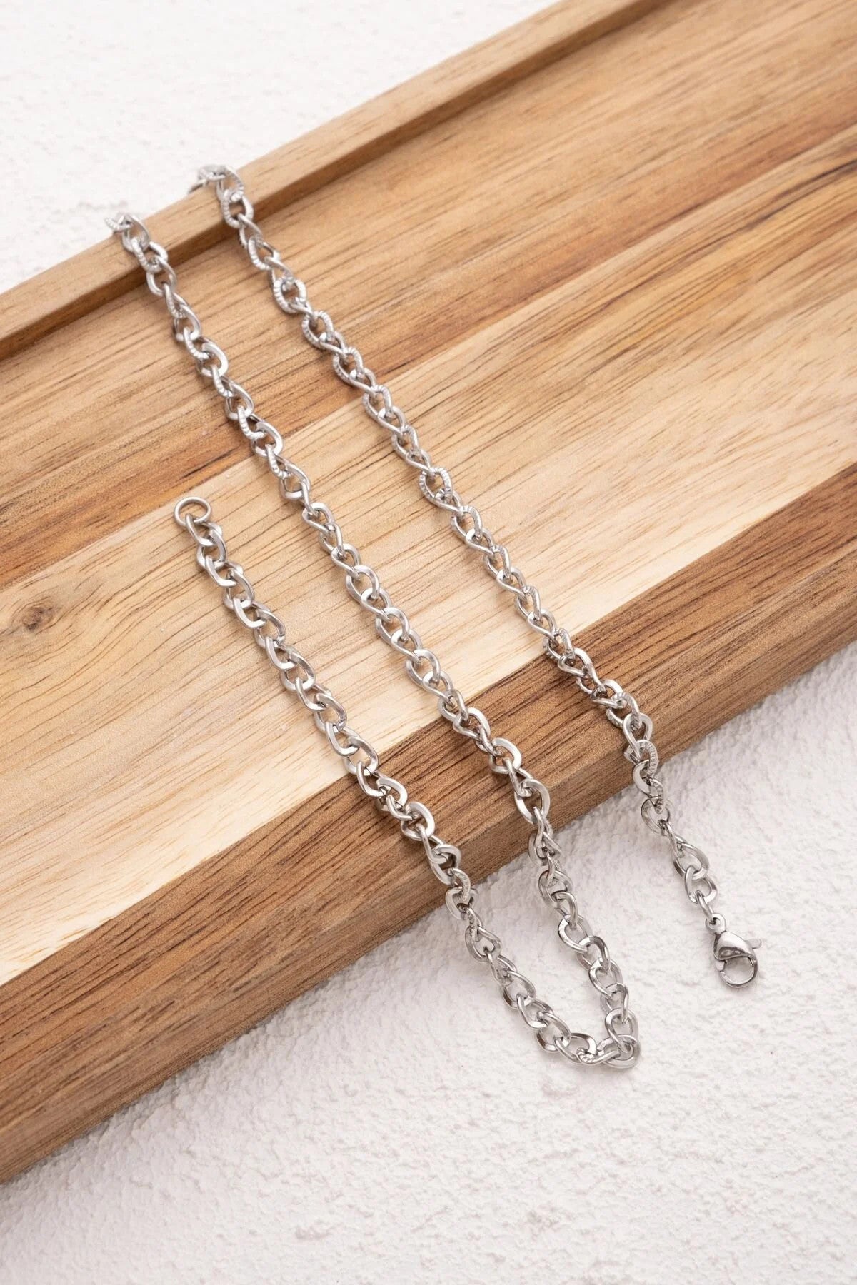 Çelik Dokulu Bel Zinciri Günlük Kullanıma Uygun Minimal İnce İç İçe Geçmeli Halkalar 60-75cm 4mm