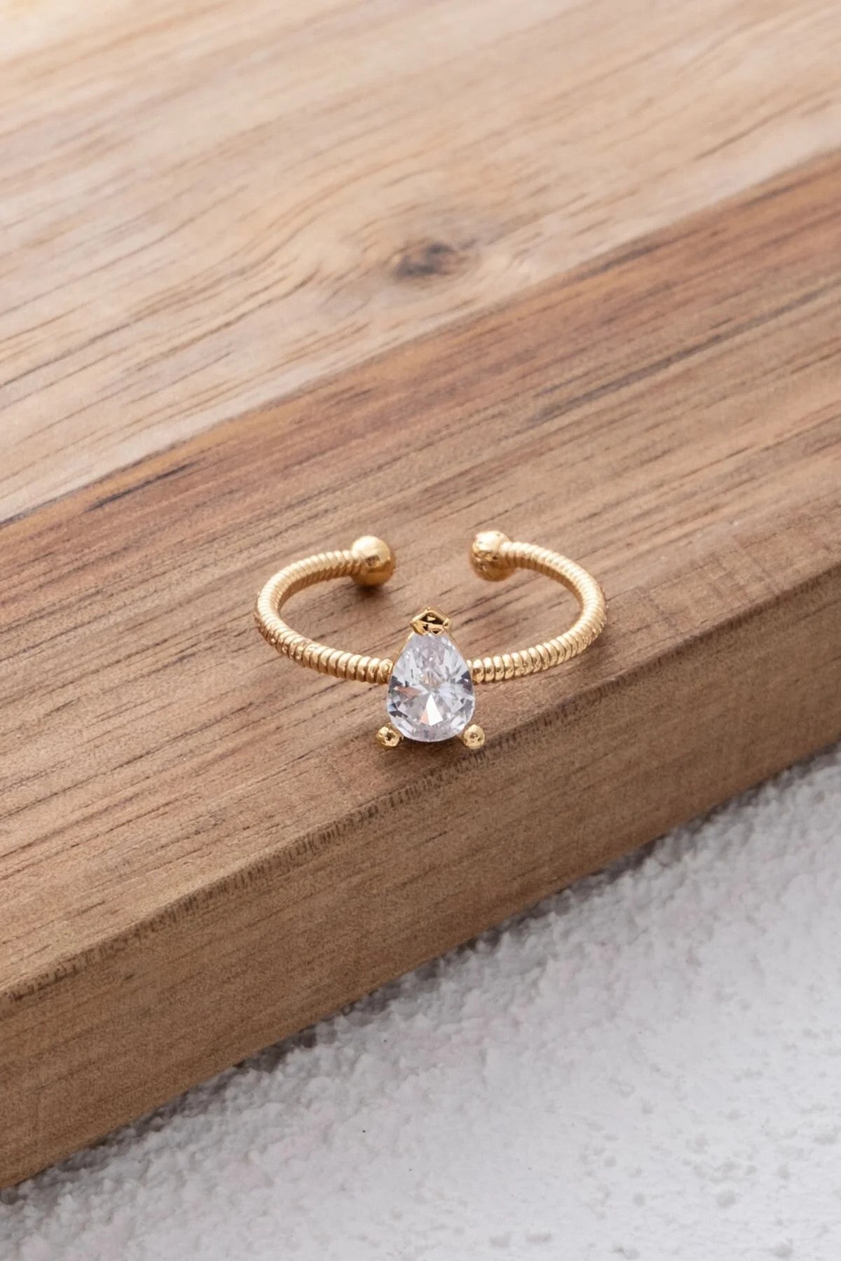 Damla Taşlı Yüzük Kraliyet Yüzük Beyaz Taş Minimal Free Size Ayarlanabilir