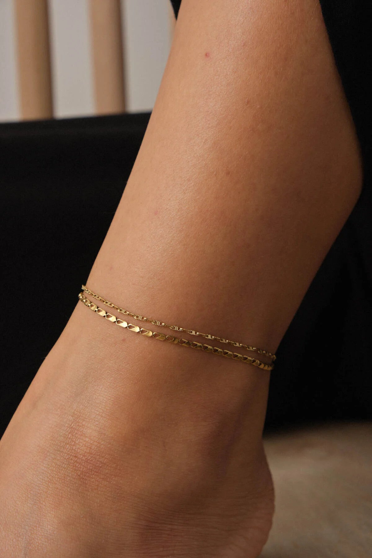 Çelik 2'li Kombin Papağan Ve Dokulu Fermuar Zincir Halhal Minimal Kararmaz 22+4cm