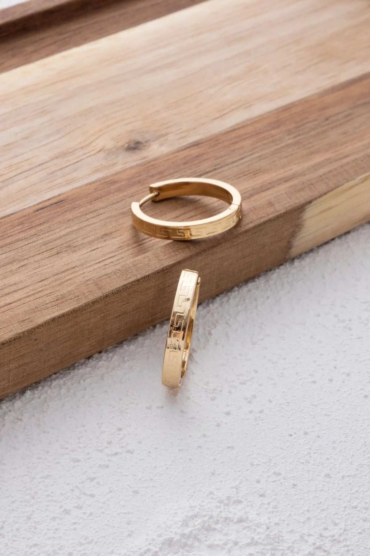 Çelik Greek Desenli Halka Küpe Çap 2.3cm Kararmaz Günlük Kullanıma Uygun