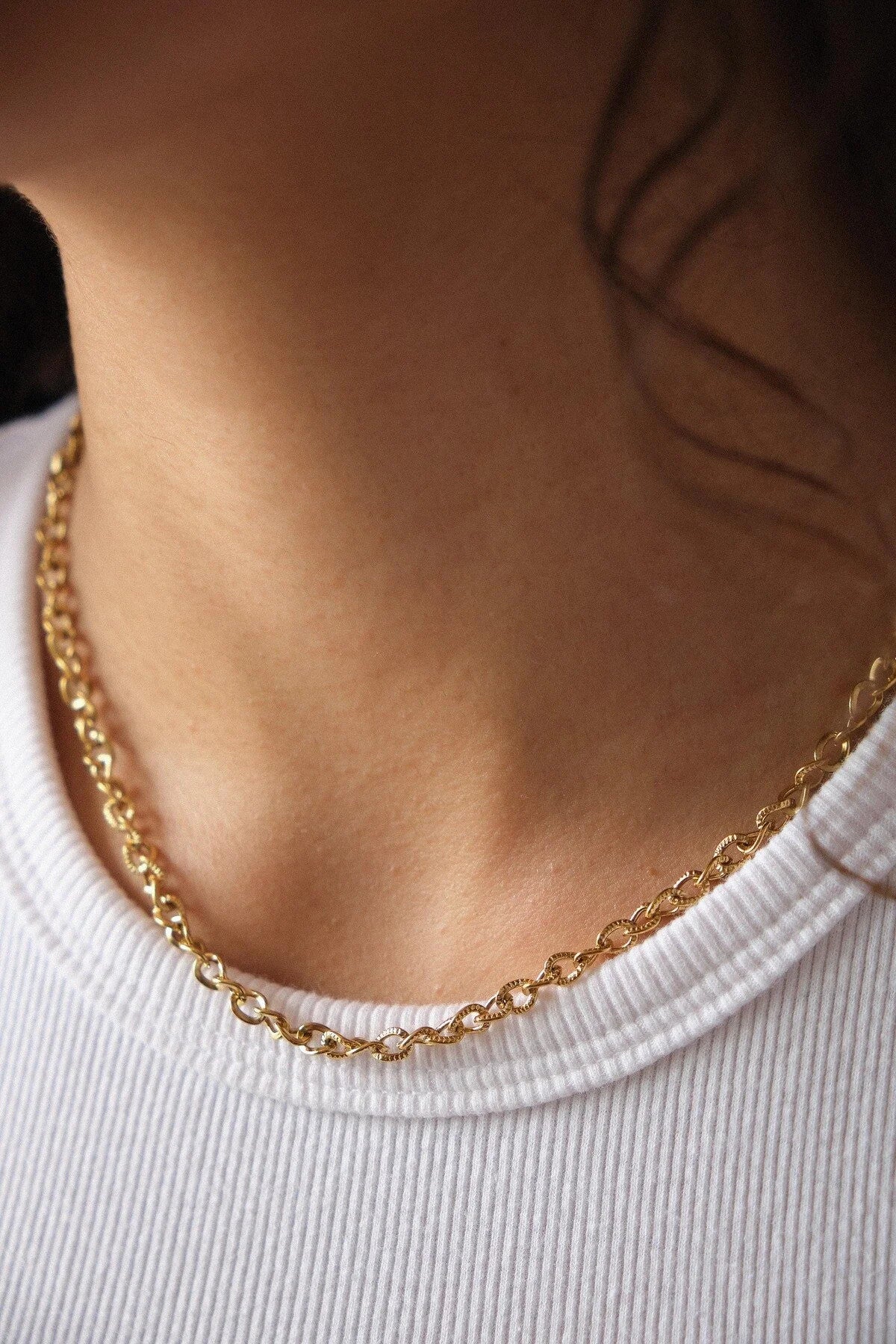 Çelik Dokulu Zincir Kolye Minimal İnce İç İçe Geçmeli Zincir Kolye 4mm Kararmaz