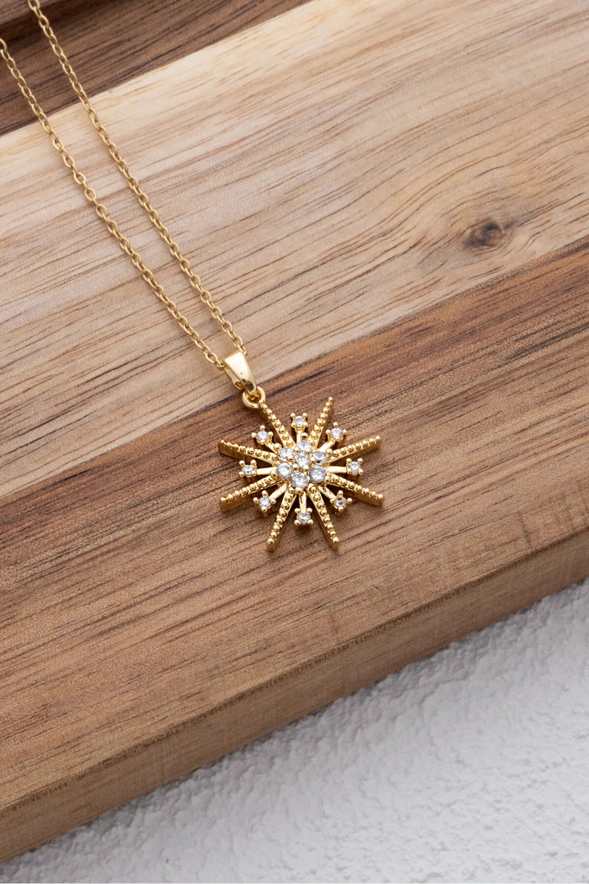 Çelik Kutup Yıldızı Kolye Beyaz Zirkon Taşlı Kararmaz Pusula Kolye