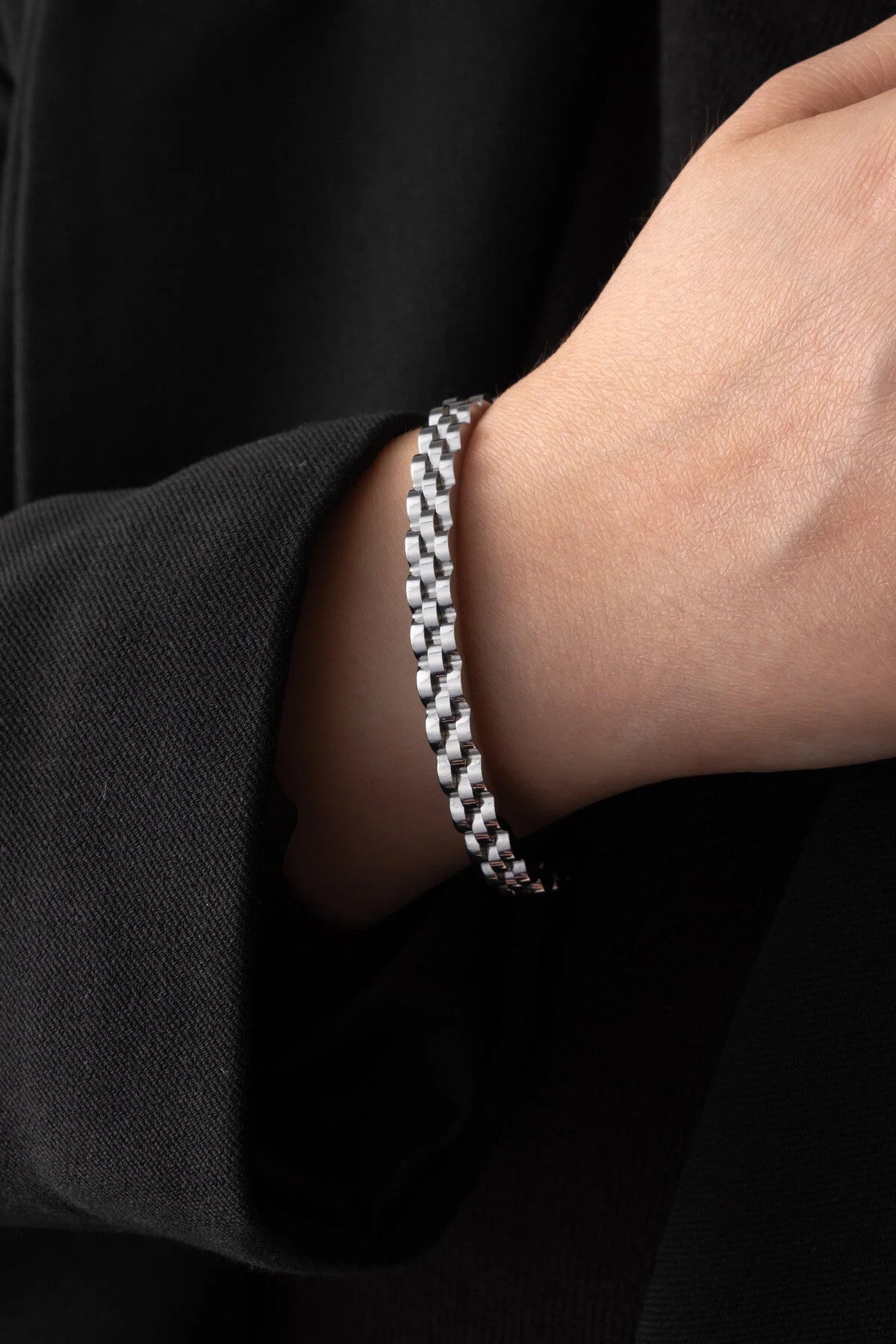 Çelik Saat Kordon Kelepçe Bileklik Kararmaz Gümüş 18cm