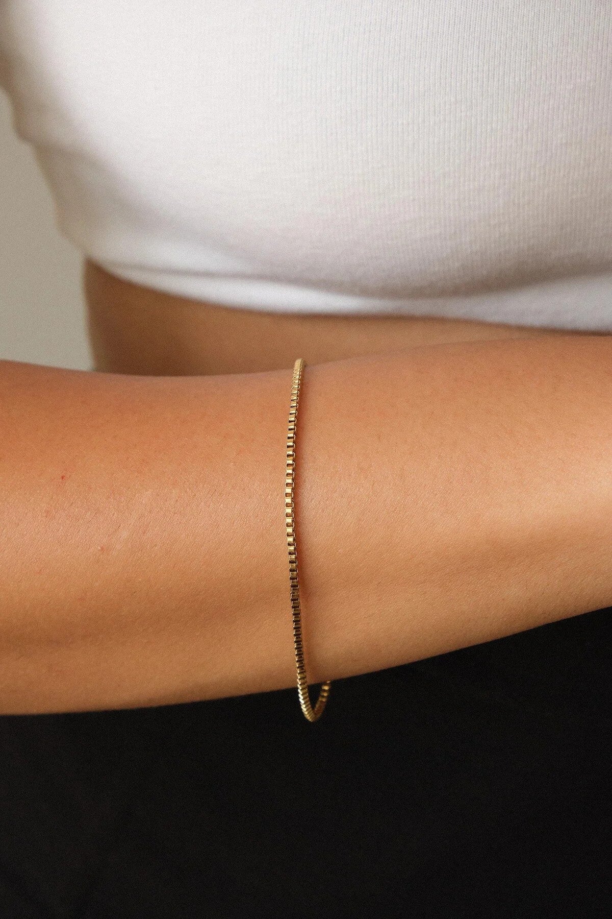 Çelik Kutu Kare Zincir Bileklik İnce Box Küba Zincir 1mm Zarif Minimal 17cm+4cm&21cm