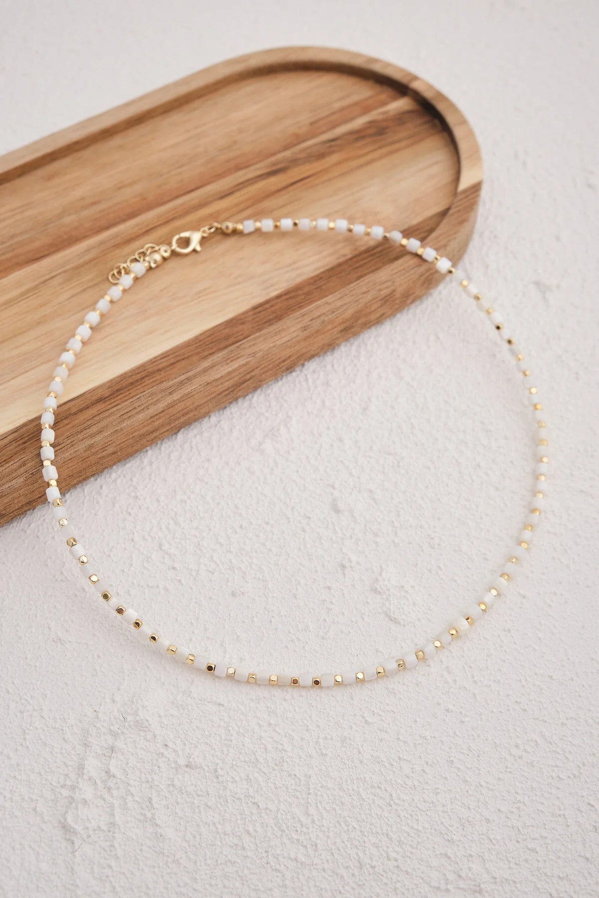 Sedef Doğal Taş Kolye 40cm+5cm El İşi Özel Yapım Gerçek Taş