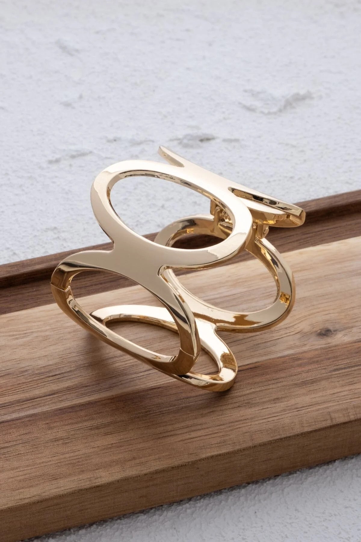 Büyük Kalın Kelepçe Bileklik Elips Daireli Altın Kaplamalı Çap 6cm