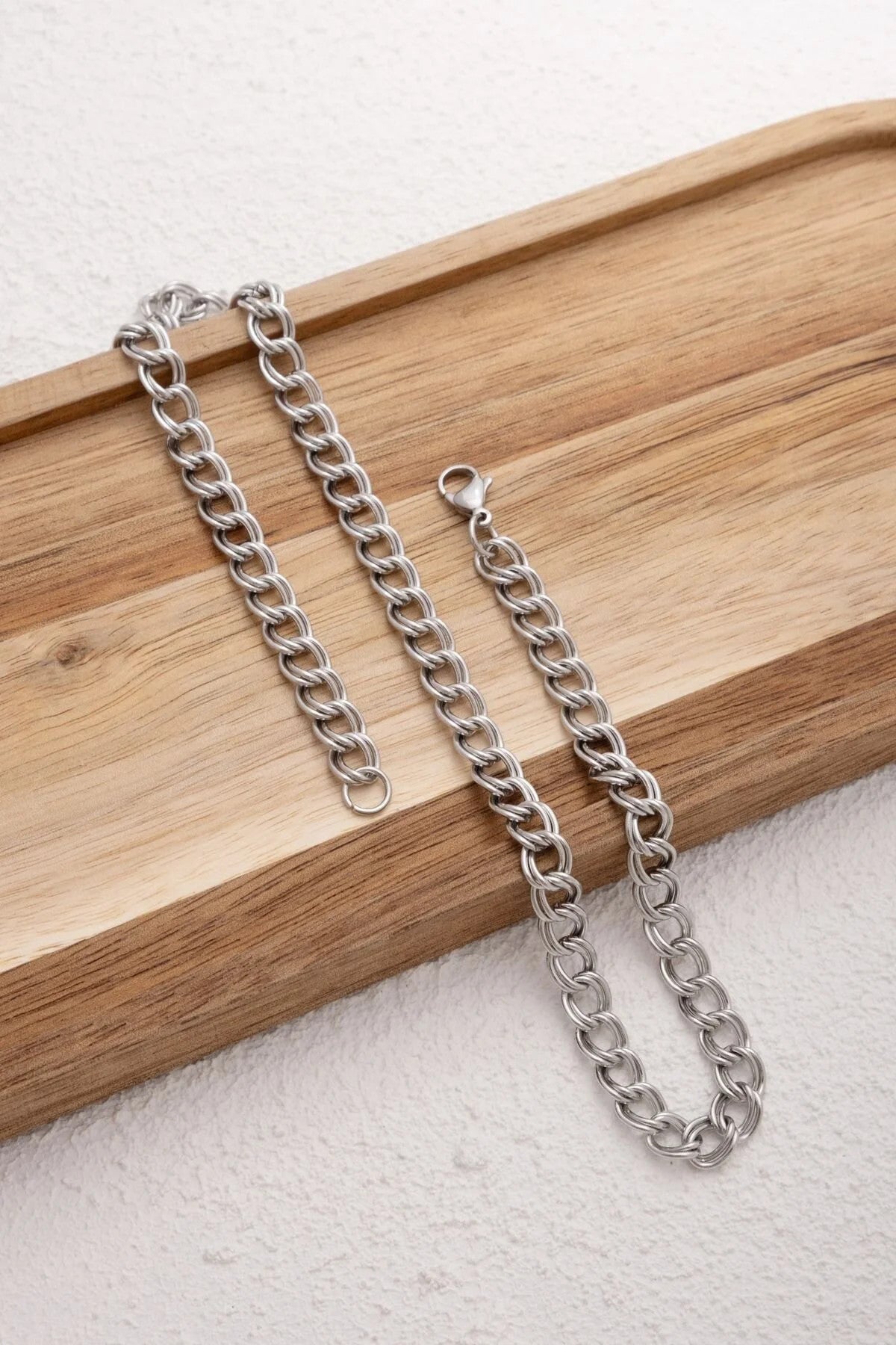 Çelik Çift Halkalı Bel Zinciri Kalın İç İçe Geçmeli Zincir 7mm 60-75cm Kararmaz