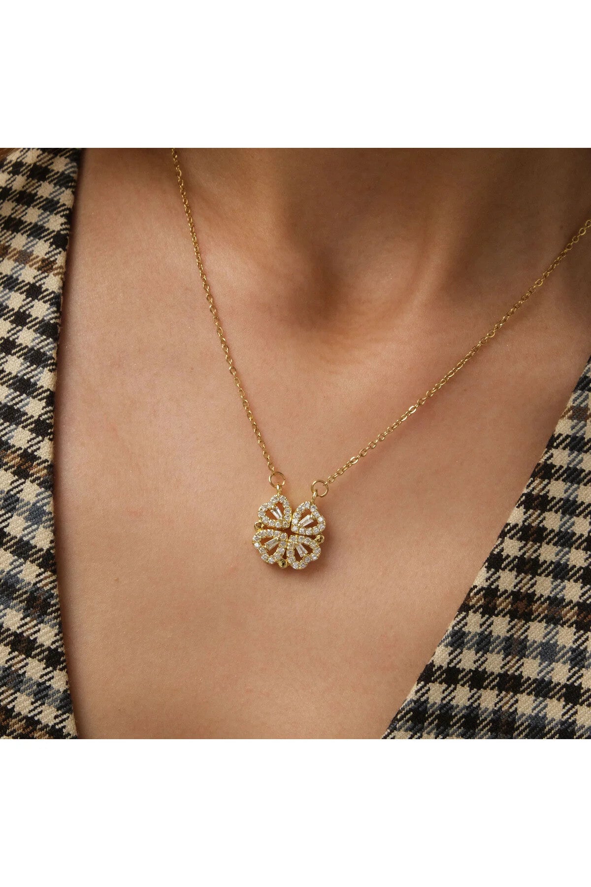 Çelik Taşlı Açılabilir Yonca Kolye Dört Yapraklı Yonca, Yakın Arkadaş Hediye