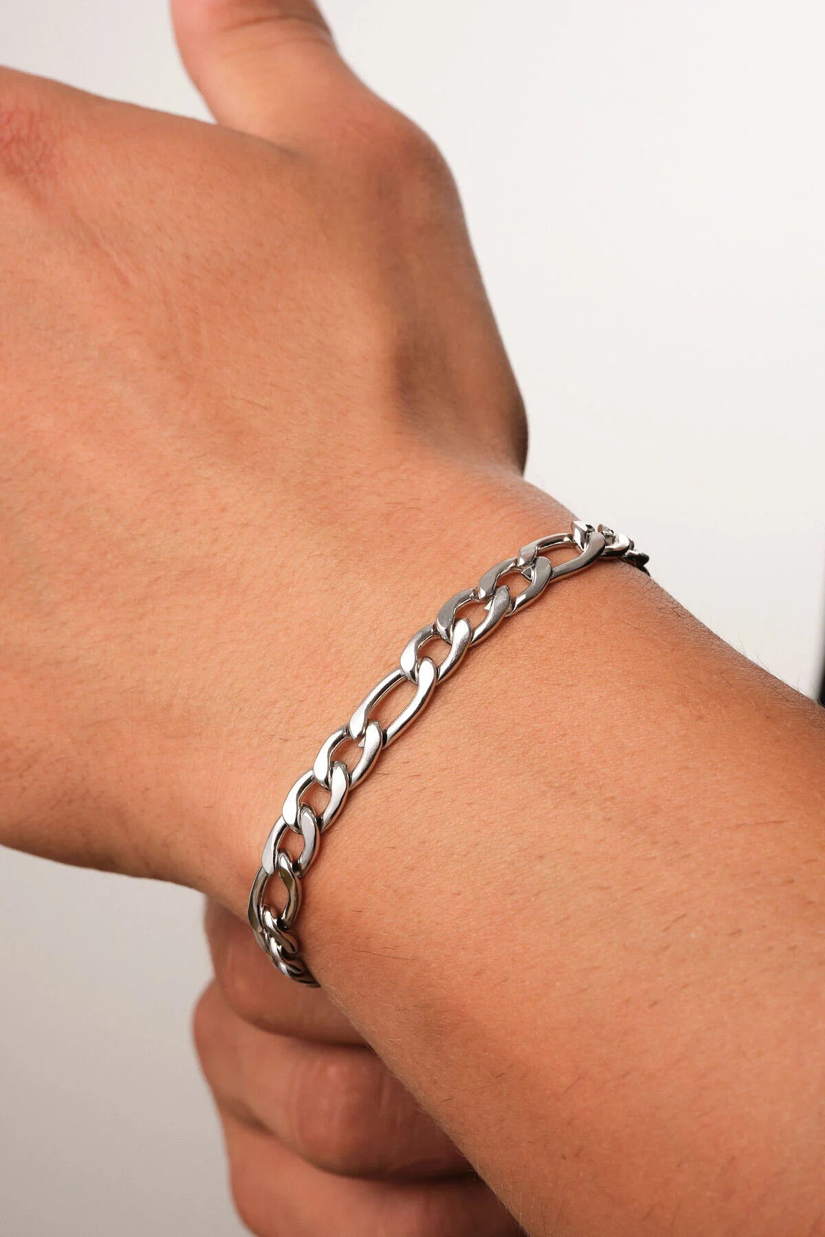 Çelik Figaro Erkek Zincir Bileklik 6mm Kararmaz 20cm