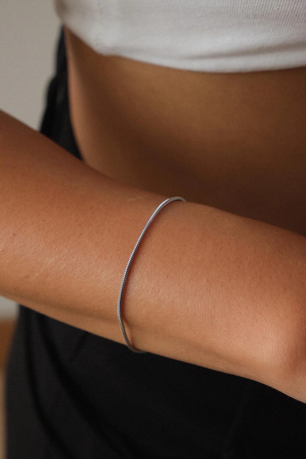 Çelik İnce Yuvarlak İtalyan Zincir Bileklik 1mm Kararmaz Günlük Kullanıma Uygun 17+6cm