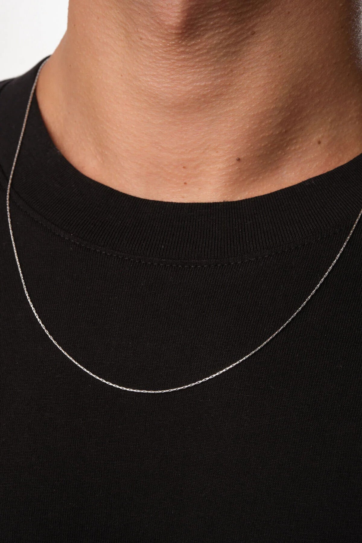 Çelik Dikdörtgen Burgu Erkek Kolye 1mm Örme Kararmaz Zincir