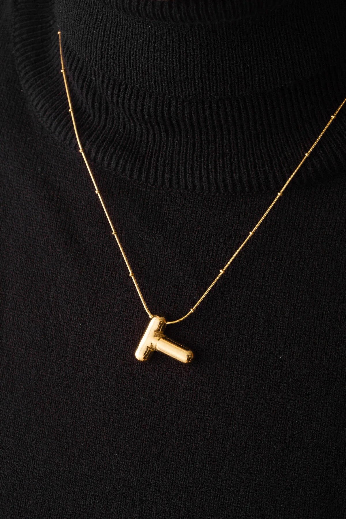 Çelik Harfli  "T"  Bubble Balon Kolye Balık Sırtı Toplu Zincir T Harfi 45cm