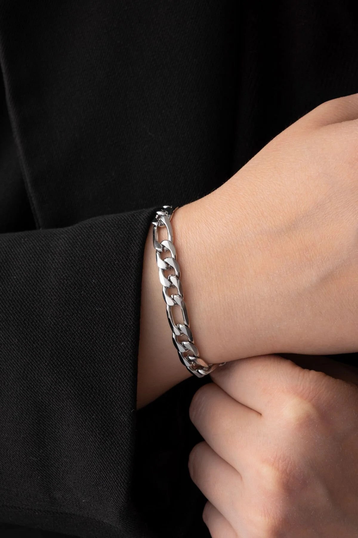 Çelik Figaro Zincir Bileklik 6mm Kararmaz 17cm+4cm&21cm Unisex