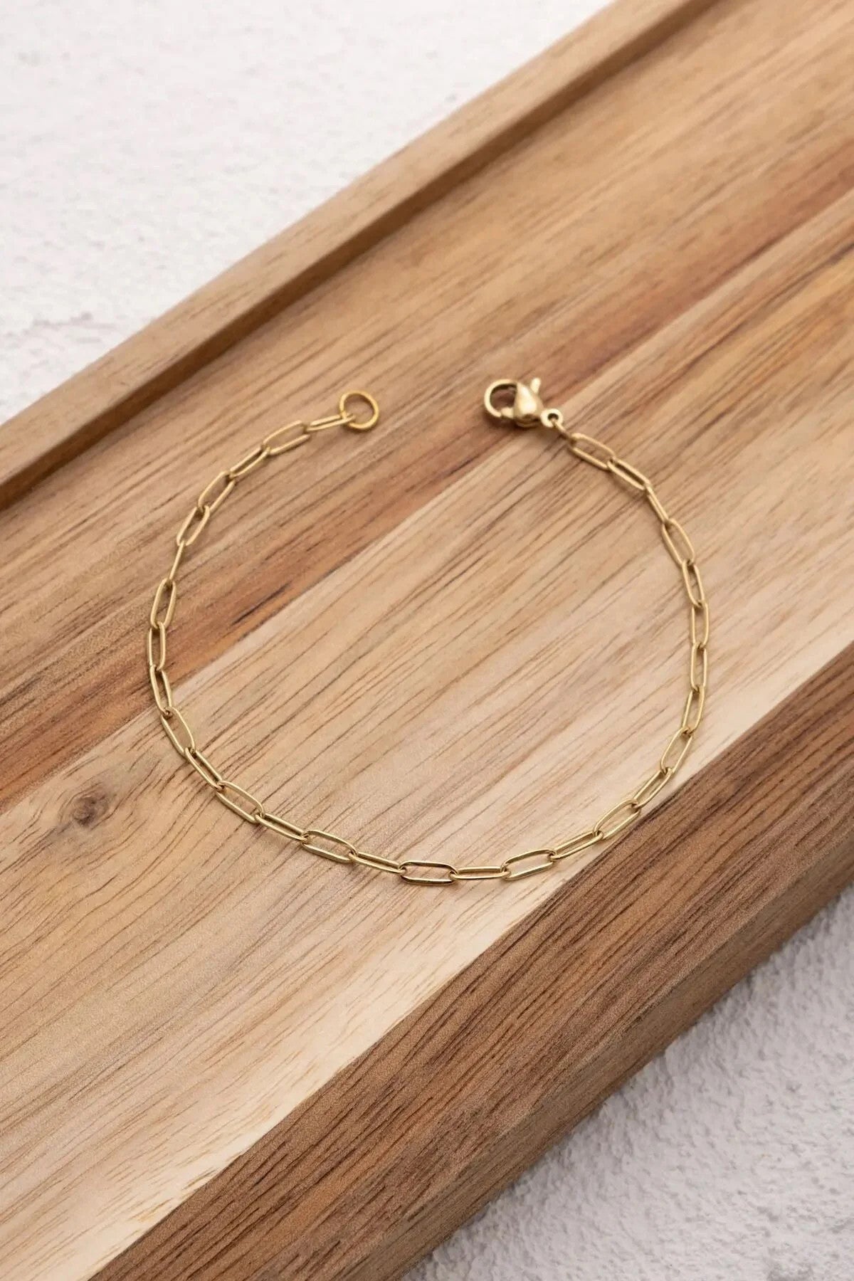 Çelik Ataç Oval Erkek Zincir Bileklik 2mm Kararmaz Halka Zincir 20cm